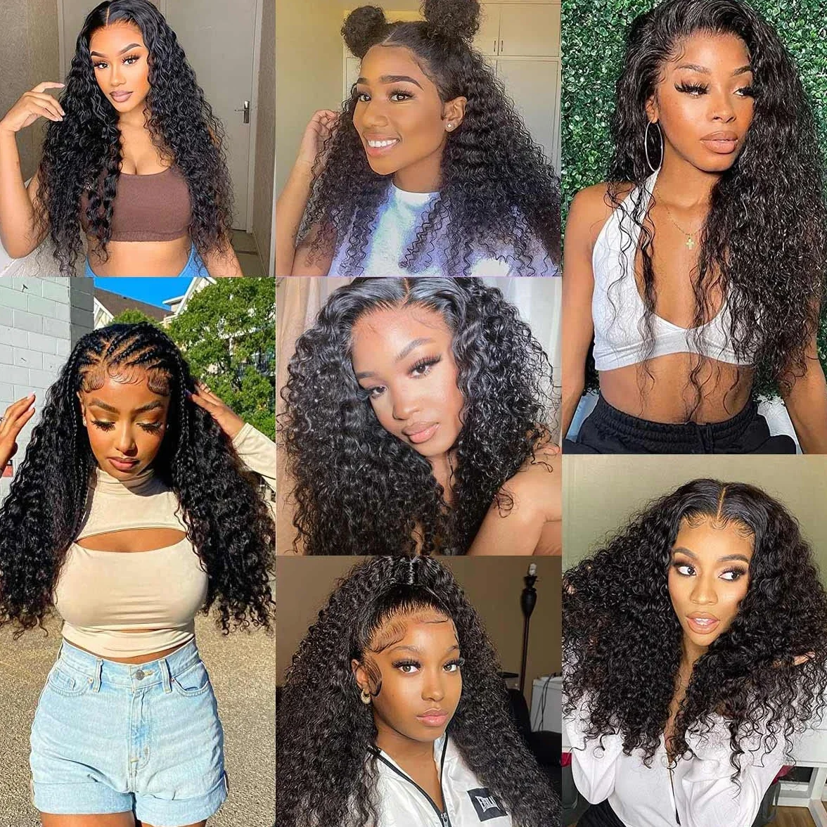 Deep Wave 13x4 Lace Frontal Wig 150% Density Brazilian Human Hair 16 Pulgadas