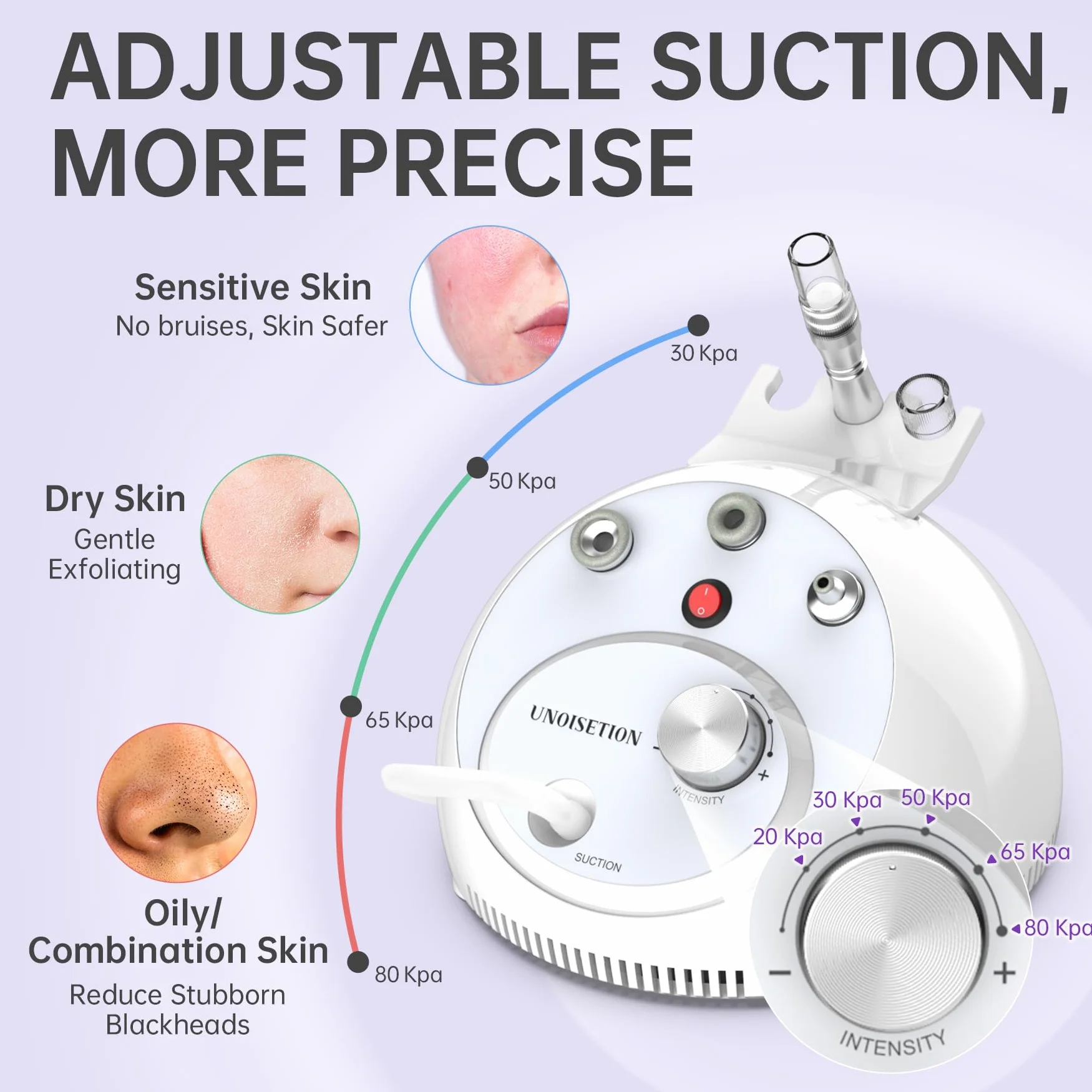 UNOISETION Removedores de puntos negros, 2 en 1 de grado profesional para spa en casa, limpiador facial de poros para puntos negros, puntos blancos, exfoliación, succión ajustable de 20-80 Kpa para