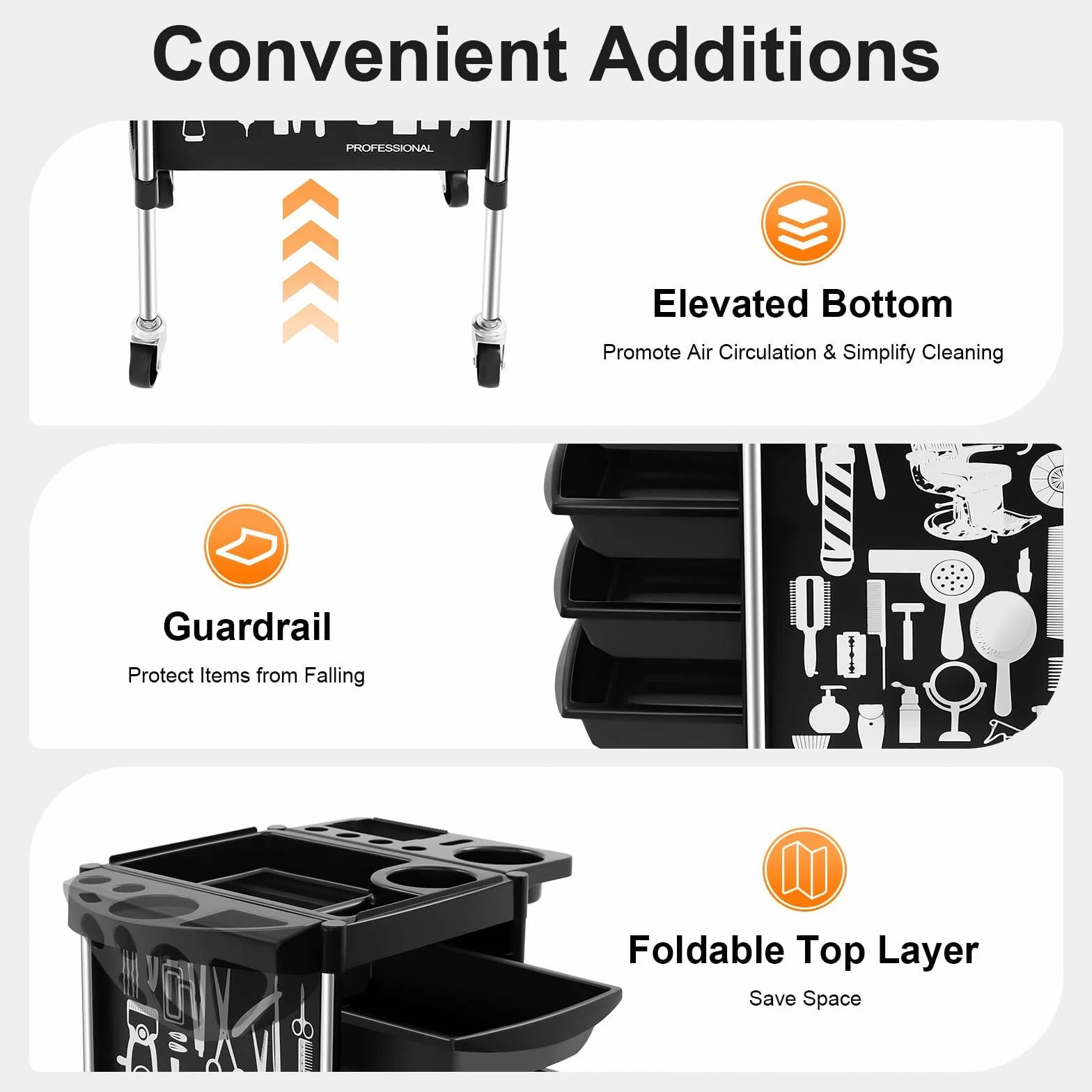 Carrito de salón 5 cajones con ruedas para estilista peluquería spa 20 kg negro