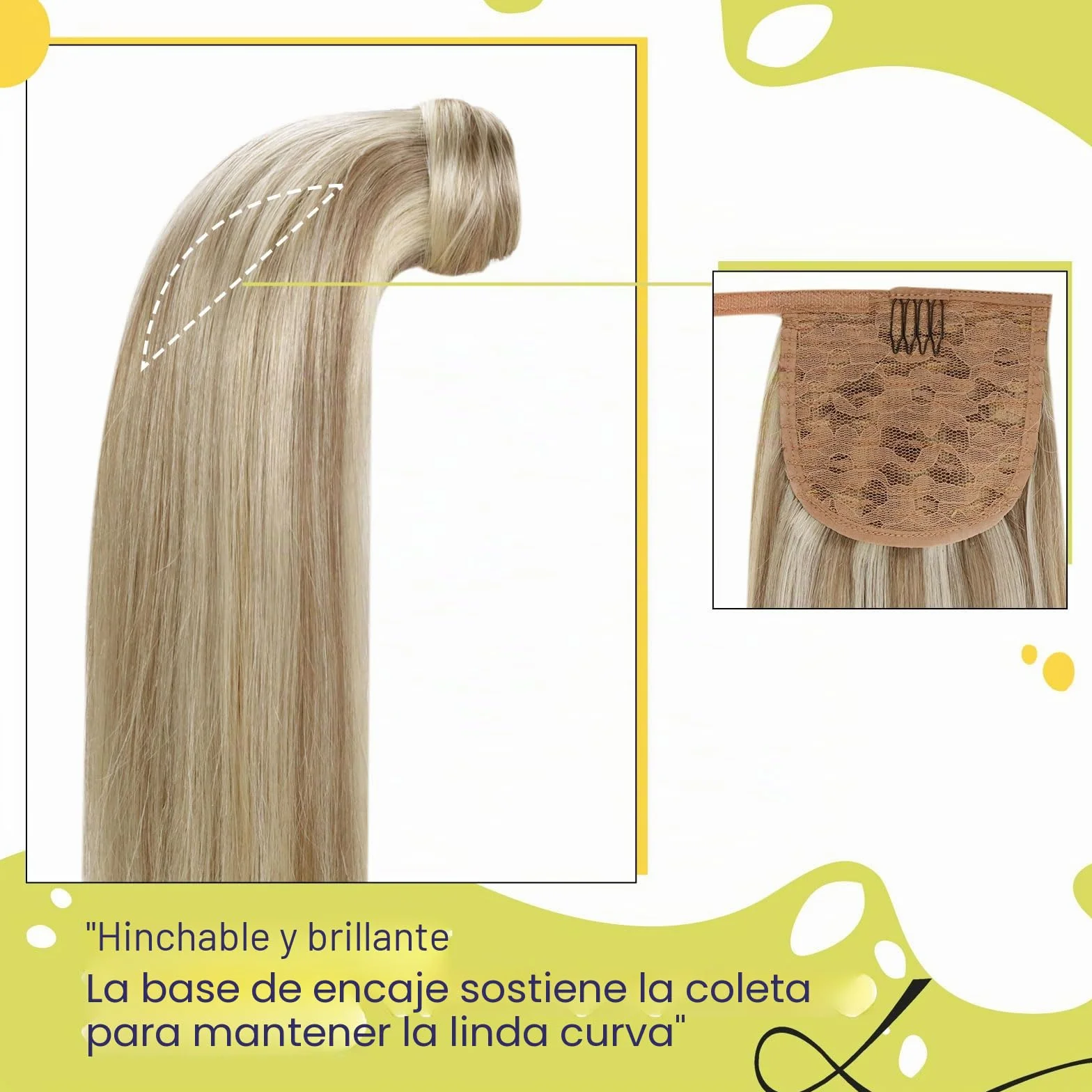 RUNATURE Extensiones Pelo Natural de Coleta Marron Claro con Rubia 30cm 70g Platino Extensiones Coleta Pelo Natural Liso #8P60