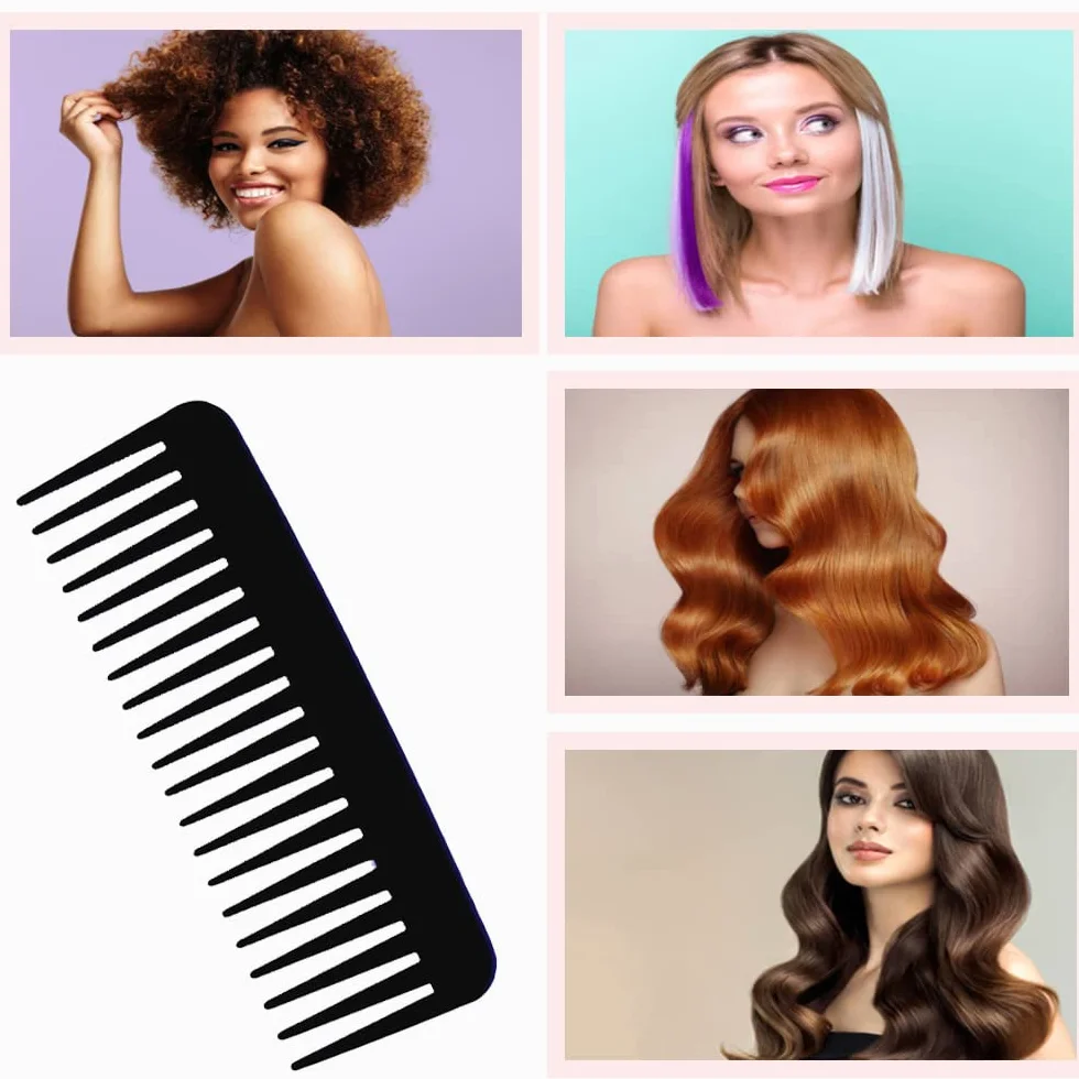 Peine de Dientes Anchos Grande para Desenredar Cabello Rizado Seco y Húmedo Negro