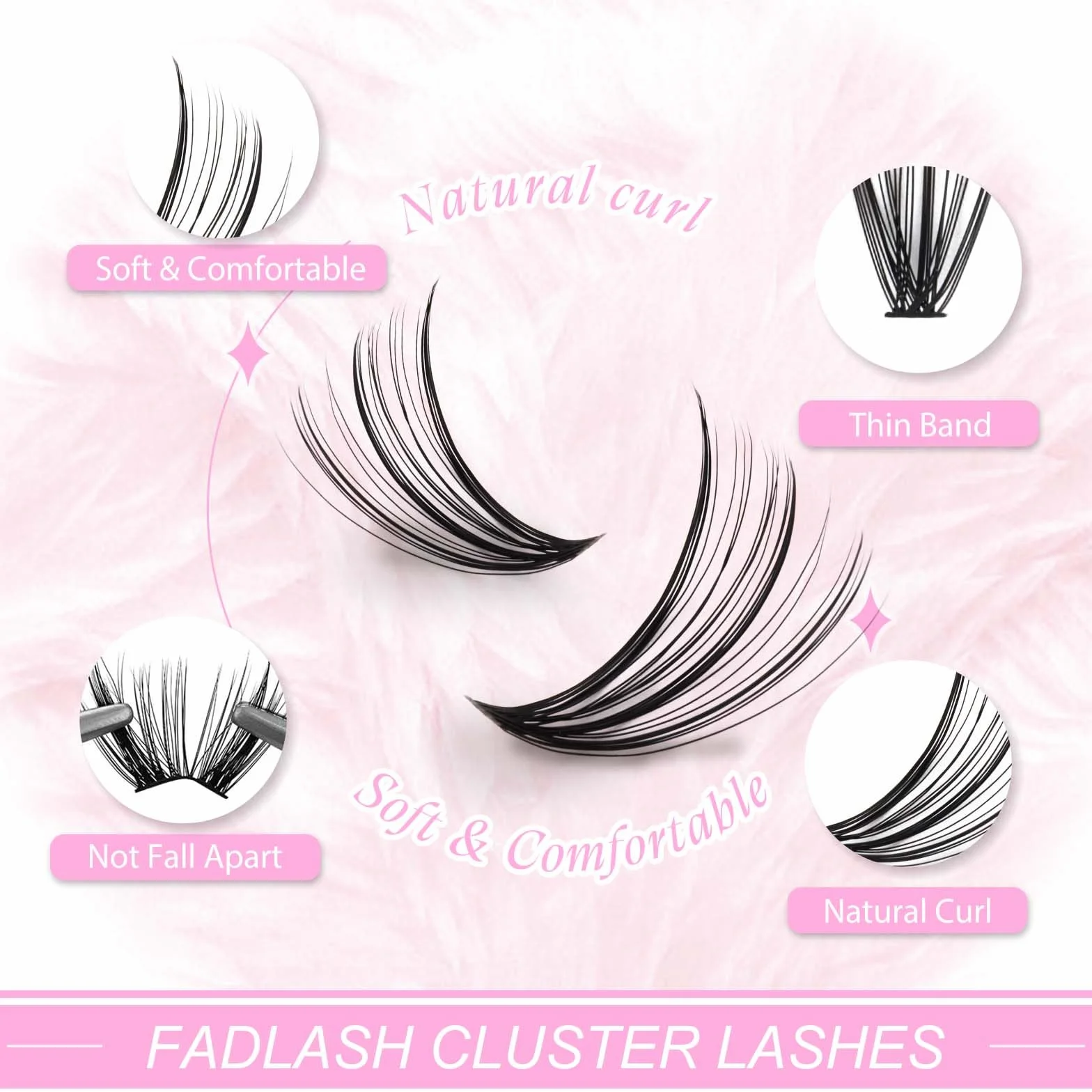 Extensión de Pestañas Individuales Cluster 30D 0.07 C Curl 8-16mm Mixed Prefabricadas Ruso