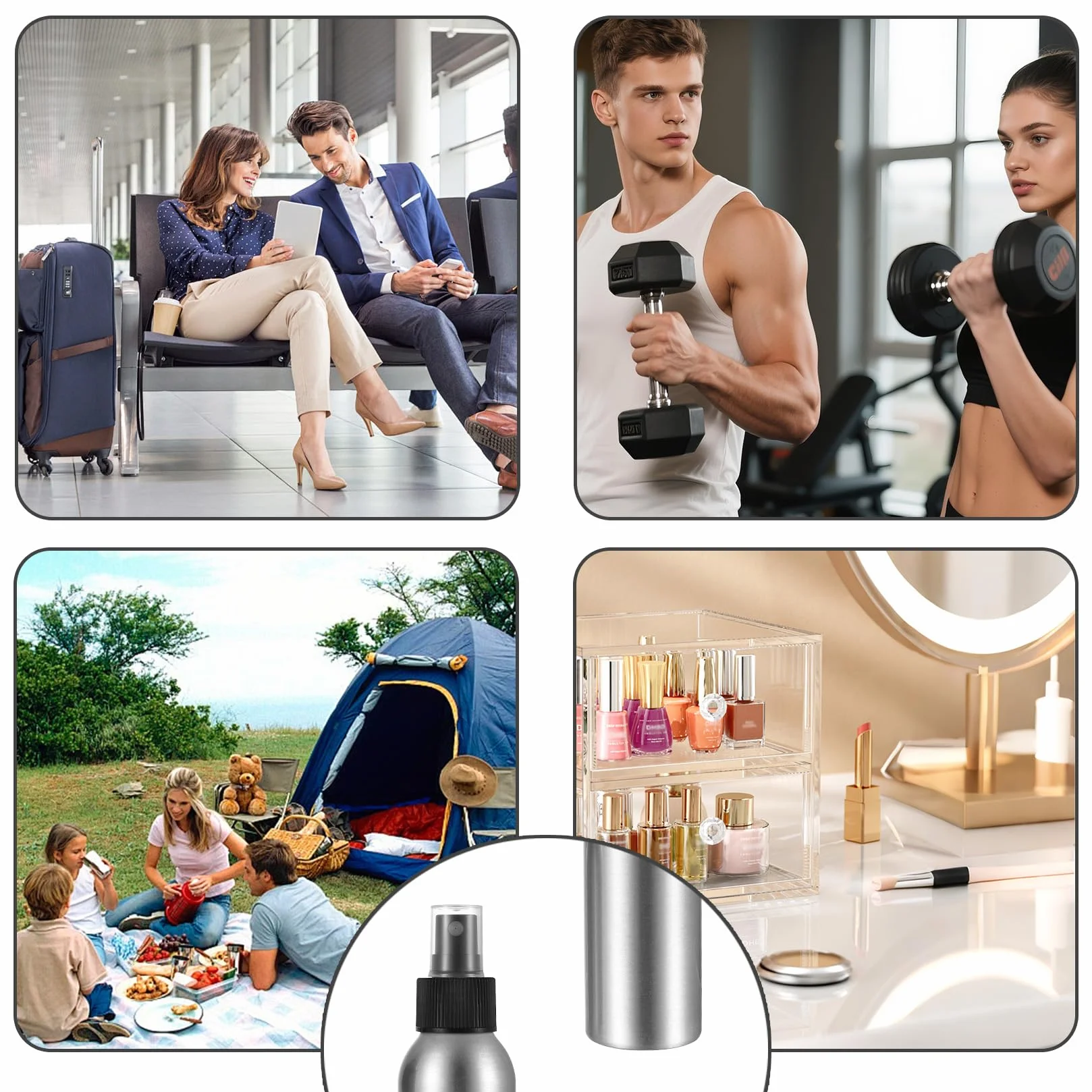 Bote Spray Pulverizador 50 ml Atomizador Botella de Aluminio Vacío Rellenable con Bomba para Aceites Esenciales Cosméticos