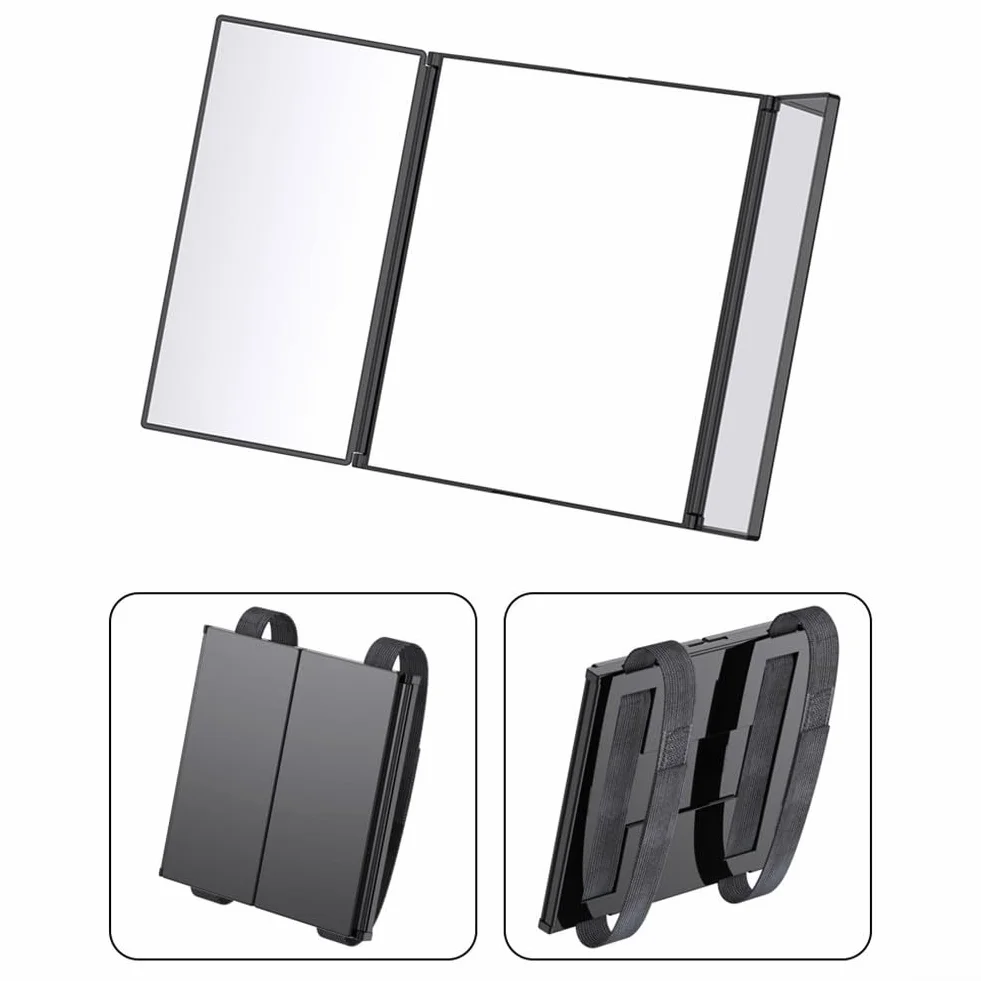 Honseadek Espejo plegable de 3 vías, rotación 360°, ABS y vidrio, negro