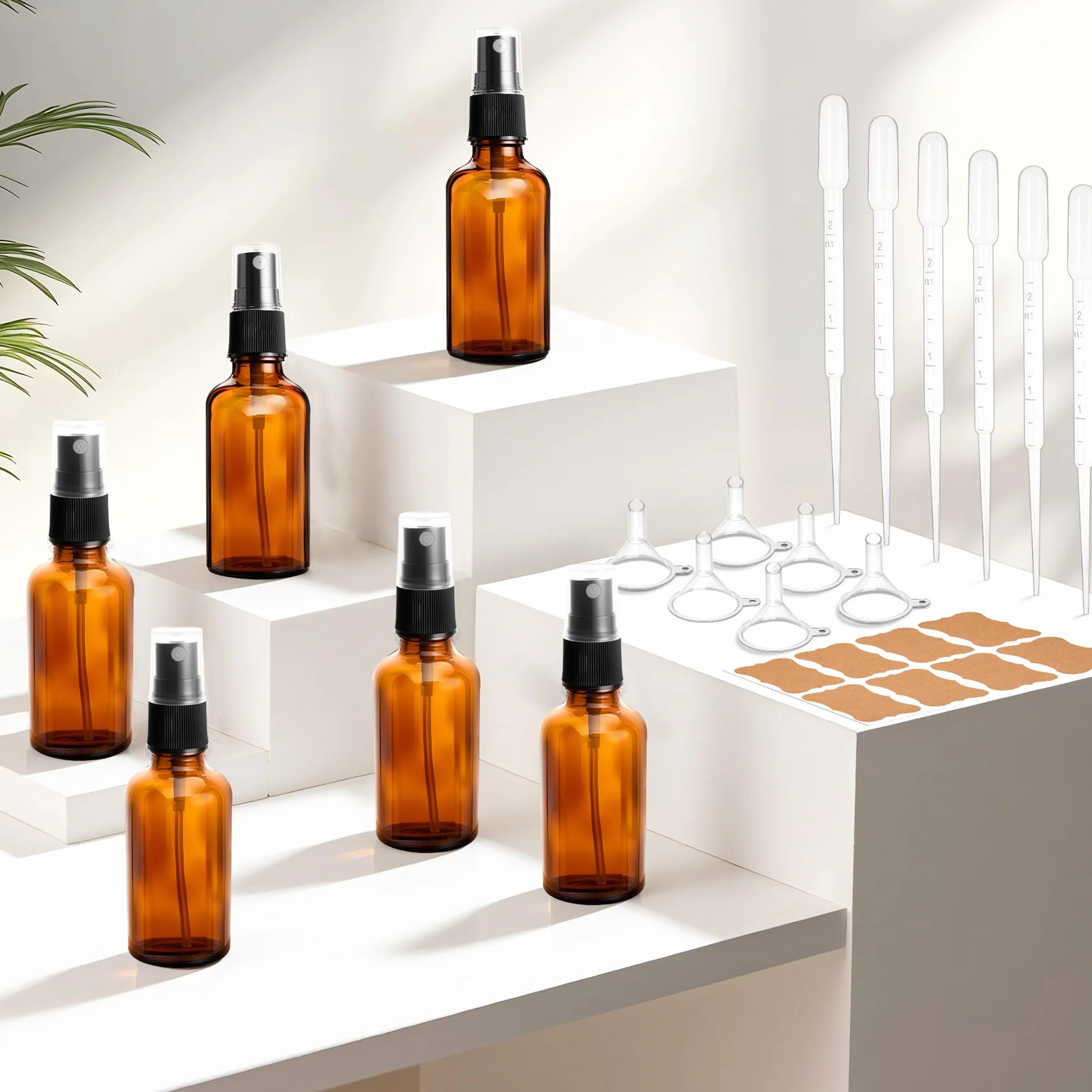 Elalove 6 botellas pulverizadoras de vidrio ámbar 30ml con cuentagotas para aceites esenciales