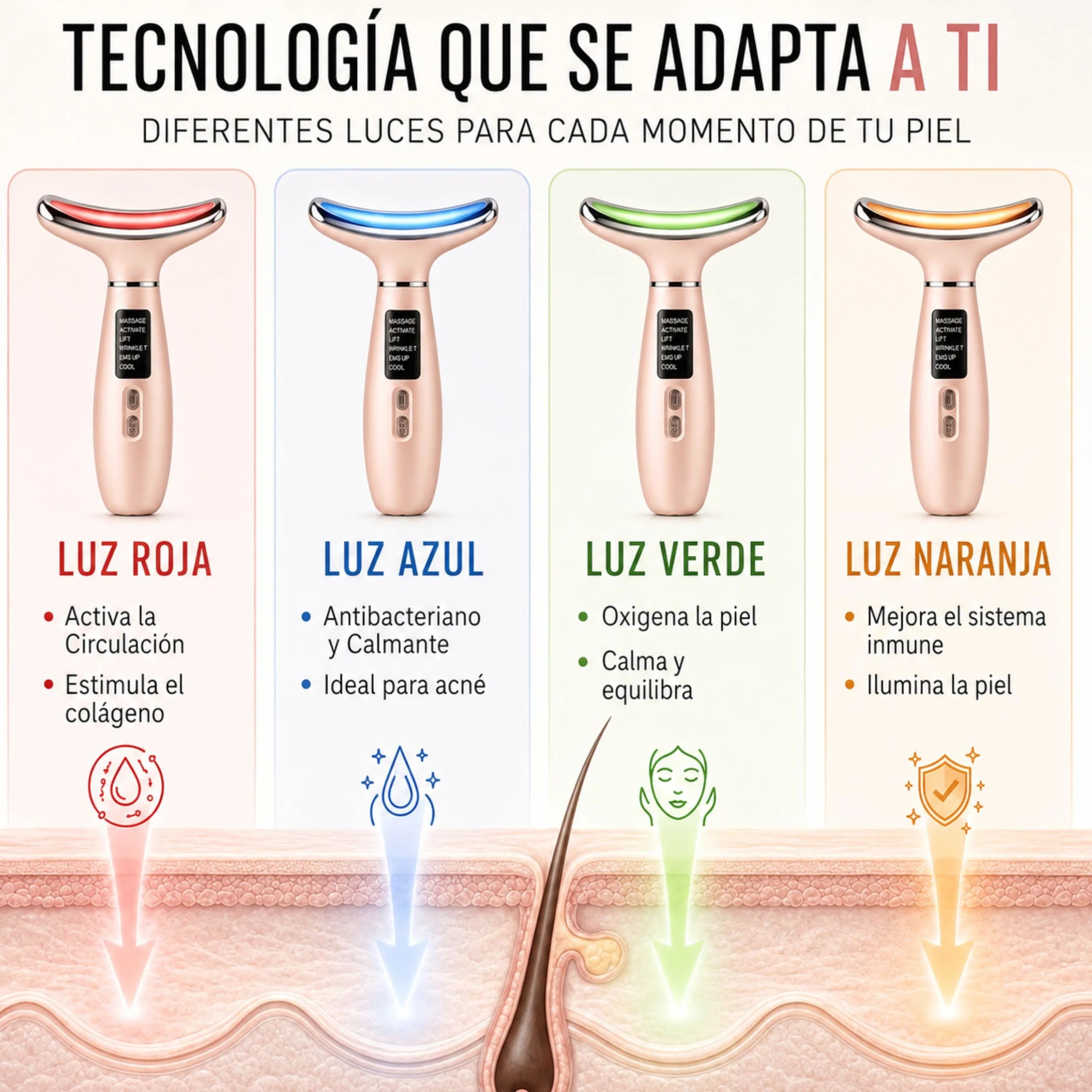 Masajeador Facial Antiarrugas Escultor Facial Lifting Eléctrico Fototerapia LED Quita Arrugas Cara Cuello Rosa