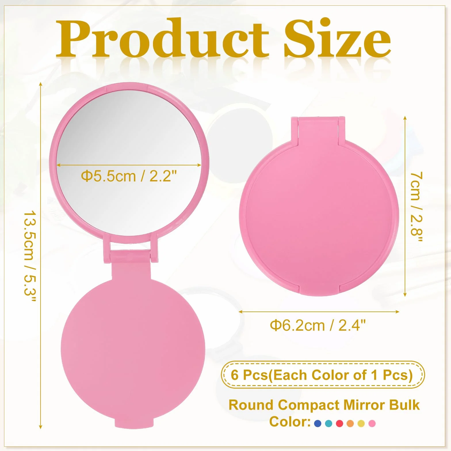 QUARKZMAN Mini Espejo de Bolsillo Plegable Portátil Maquillaje Redondo Compacto Set 6 Piezas Multicolor