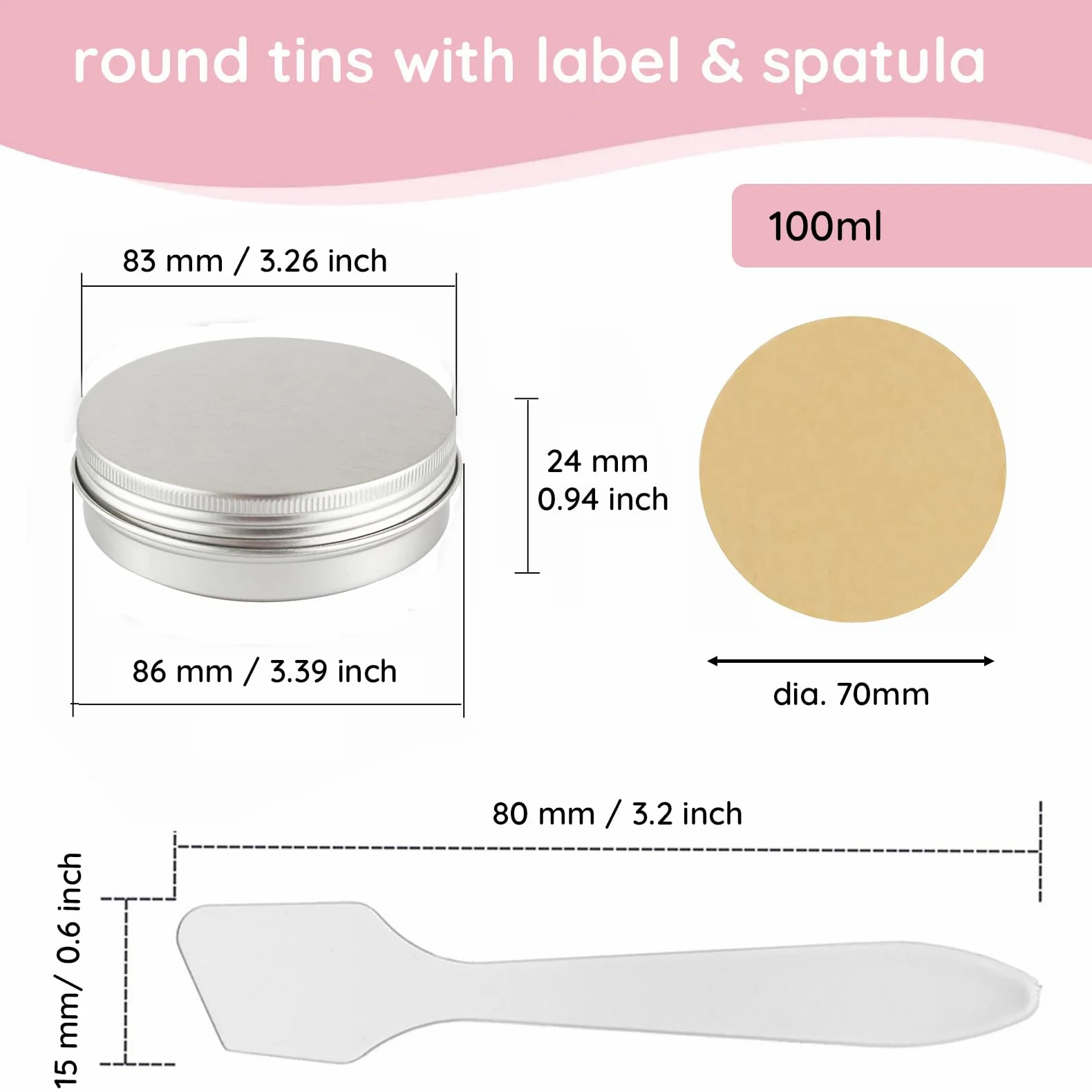 100 Piezas Tarros de Aluminio 100 ml Plata con Tapa – Lata Aluminio Redonda D83mm x H24mm – Botes Metálicos Pequeños para Cosmética, Velas DIY, Almacenamiento y Viaje