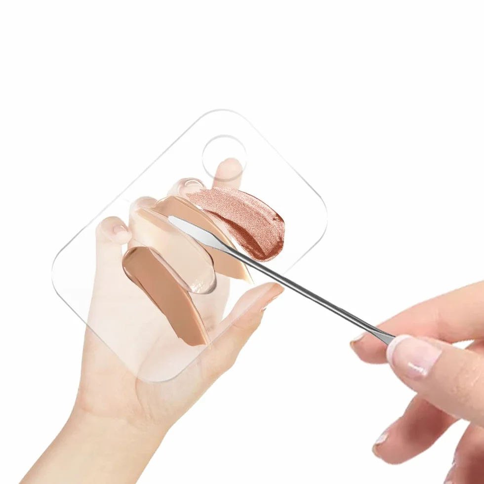 Paleta de Maquillaje Acrílica Transparente con Espátula de Acero Inoxidable para Mezclas Cosméticas