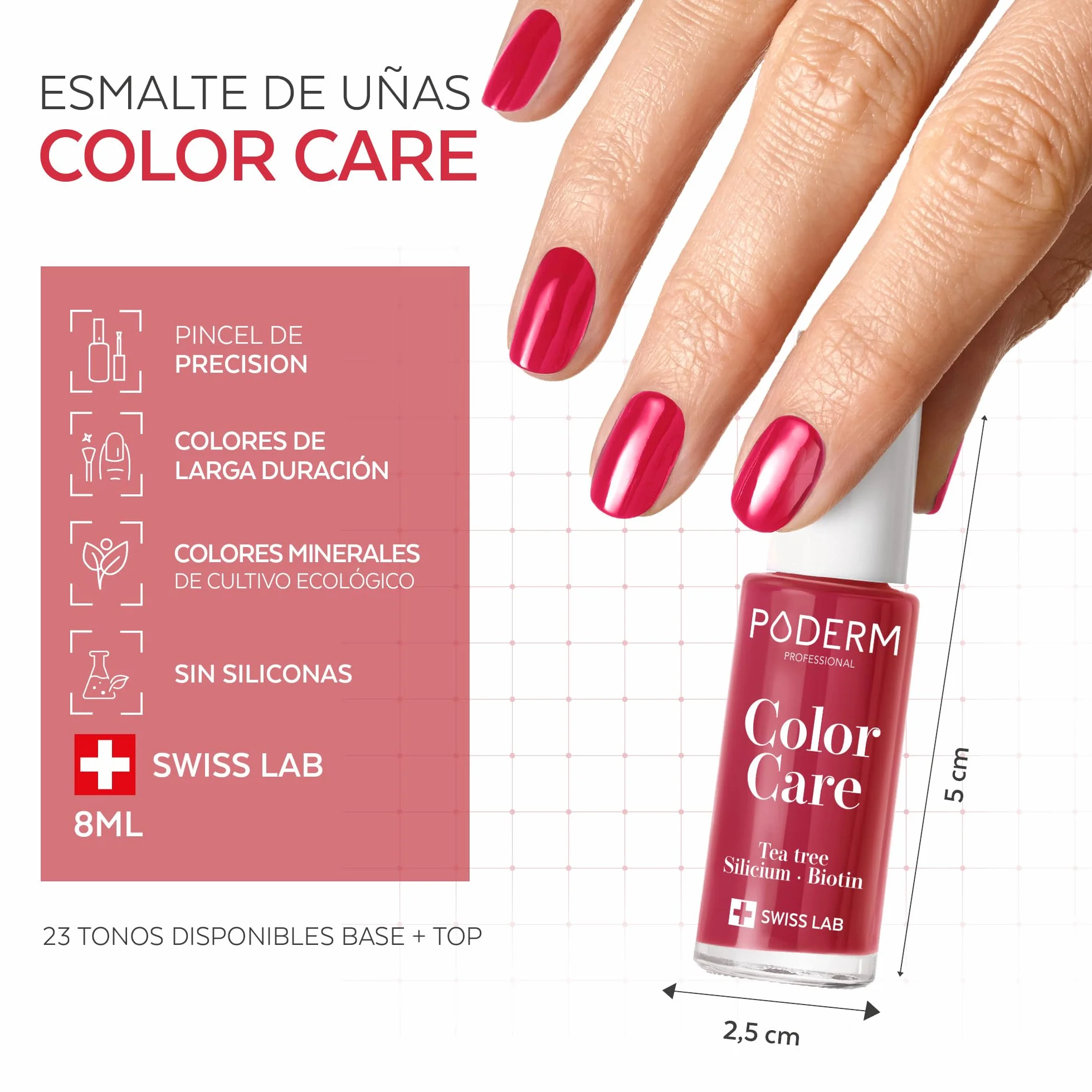 PODERM Esmalte Cuidado para Uñas con Tea Tree Rojo Rosa 8ML Swiss Lab