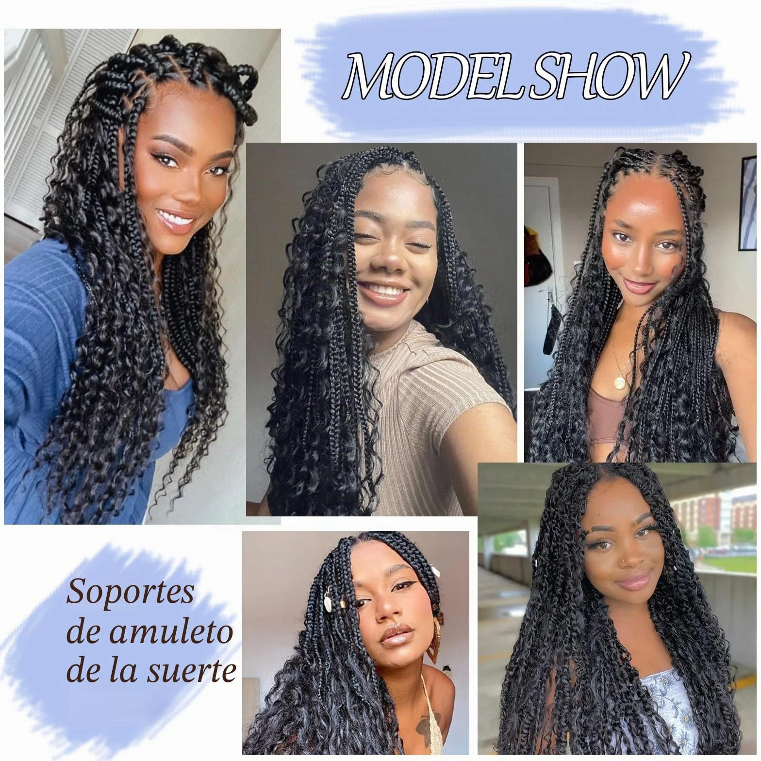 Crochet Extensiones de Pelo Onduladas Suaves Sintéticas Trenzadas 1B 22 Pulgadas Pack de 3