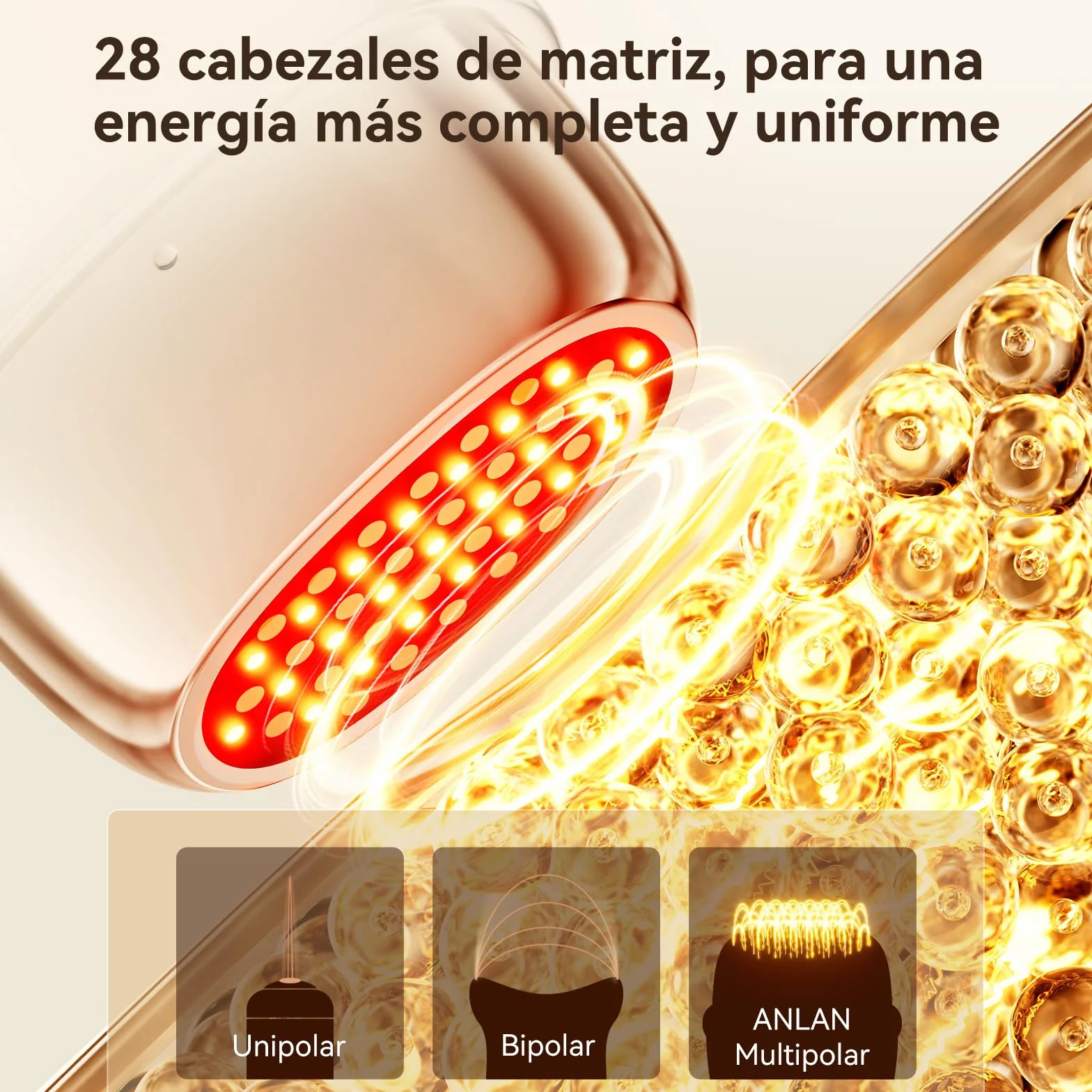 ANLAN Mini Radiofrecuencia Facial 24 Oro RF 3 Modos 3 LED 42-50°C EMS Masajeador Antiarrugas IPX6