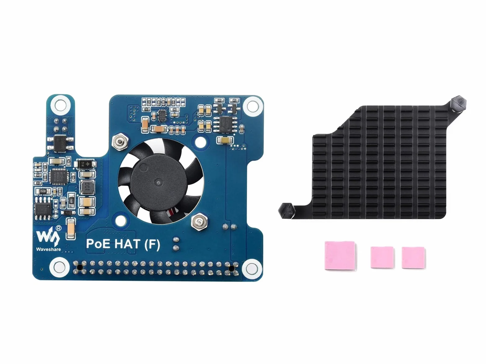 Waveshare PoE Hat (F) for Raspberry Pi 5, High Power, Onboard Fan, Metal Heatsink, 802.3af/at