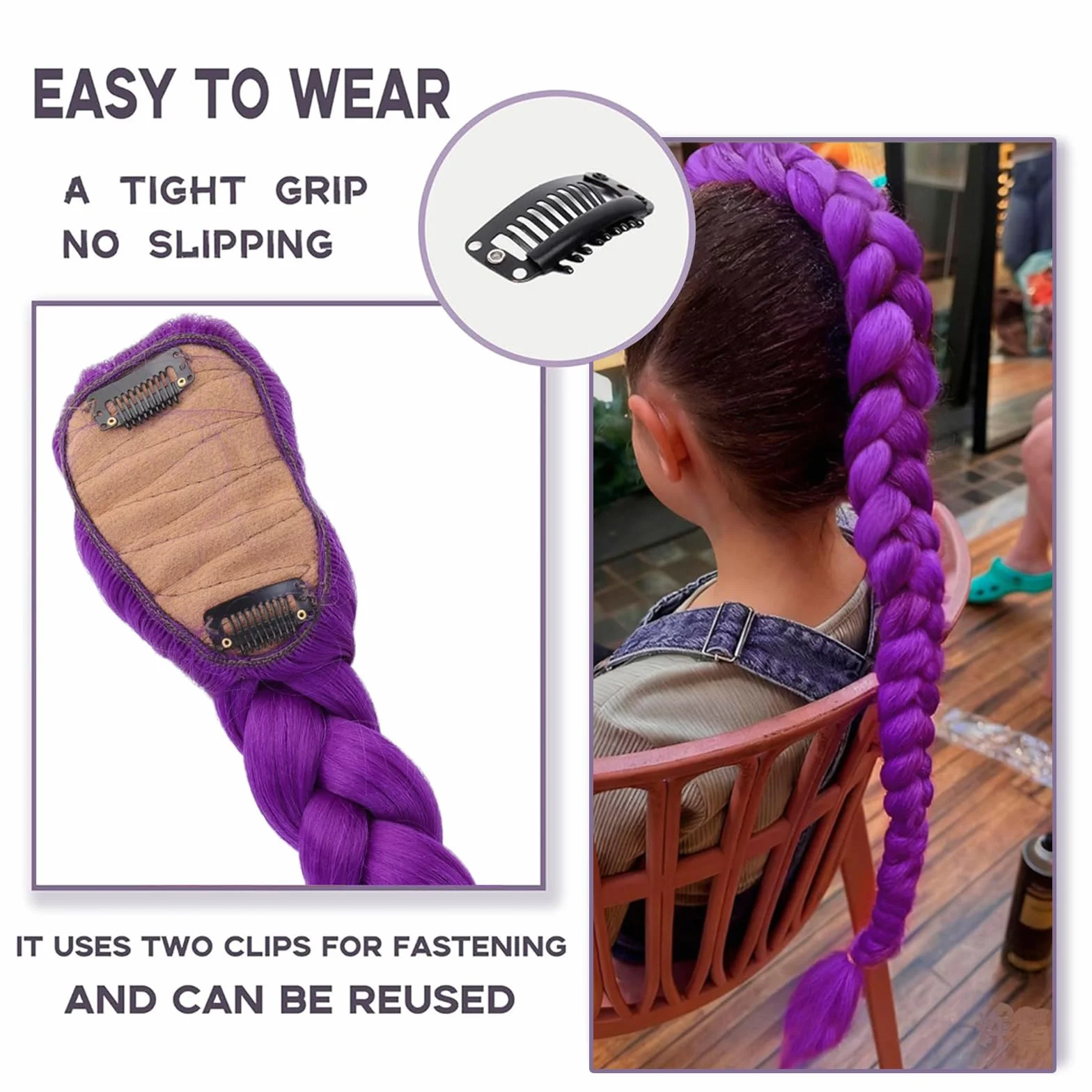 Peluca Trenzas Morada Para Mujer Niña, Extensiones Trenzas Moradas Cosplay Anime, Coleta Postiza Pelo Morada, Extensiones Clip Pelo, Pelucas Disfraz Halloween Carnaval Fiestas