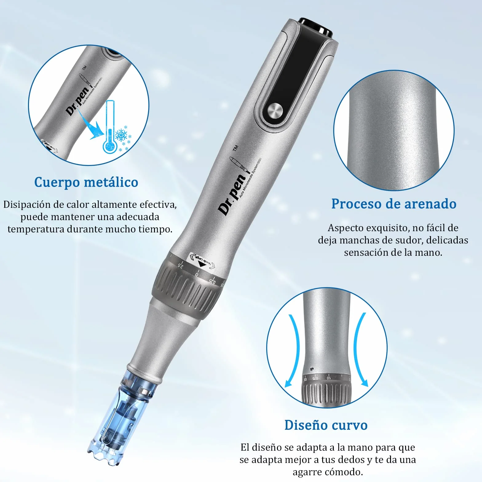 Dr.Pen M8S, microneedling pen con 6 x Cartuchos(3 x 12 Pin+3 x 36Pin), dermapen facial profesional, Inalámbrico y 6 Niveles de Velocidad, 0-2,5mm Profundidad ajustable, Plata