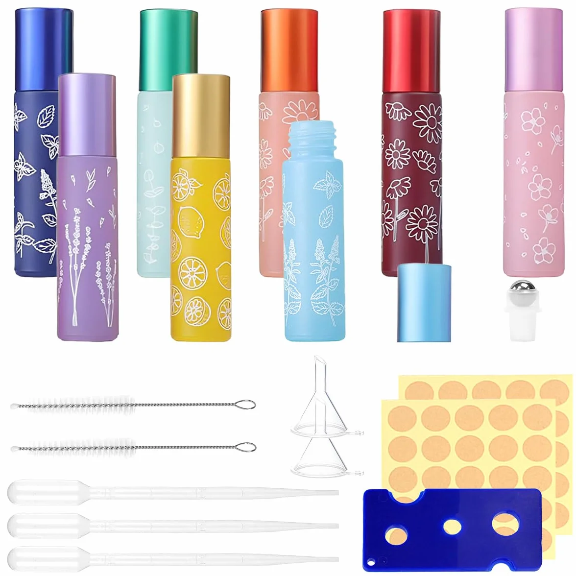 Botellas Roll on Aceites Esenciales 10ml 8 Colores Frascos Cristal con Bola de Acero Inoxidable Rellenable para Perfume