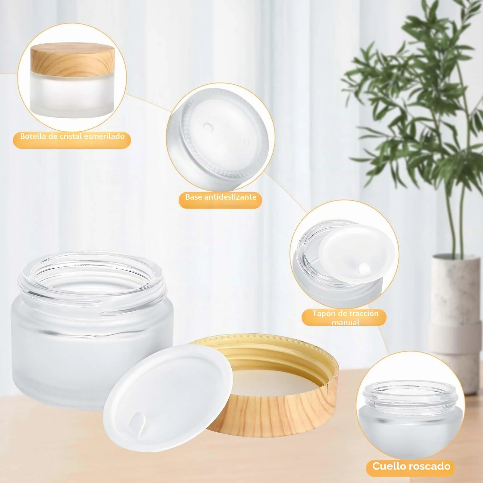Frasco de vidrio esmerilado 12 piezas 20 ml 30 ml con tapa de veta de madera para cremas lociones maquillaje