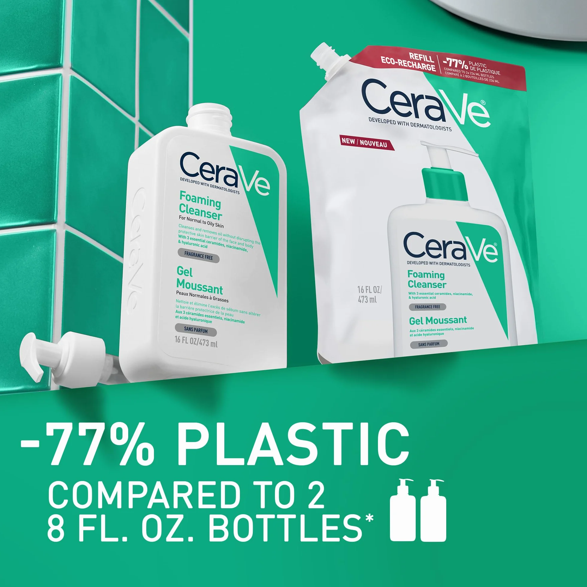 CeraVe Gel Limpiador Espumoso para Piel Normal a Grasa con Ceramidas, Niacinamida y Ácido Hialurónico