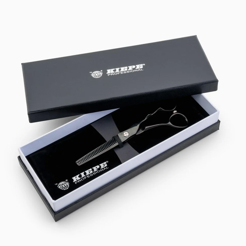 Kiepe 2814T30 Monster Cut Tijera profesional de entresacar 6 pulgadas con 30 dientes – Tijera negra de titanio con filo Convex Razor para control del volumen, Made in Italy