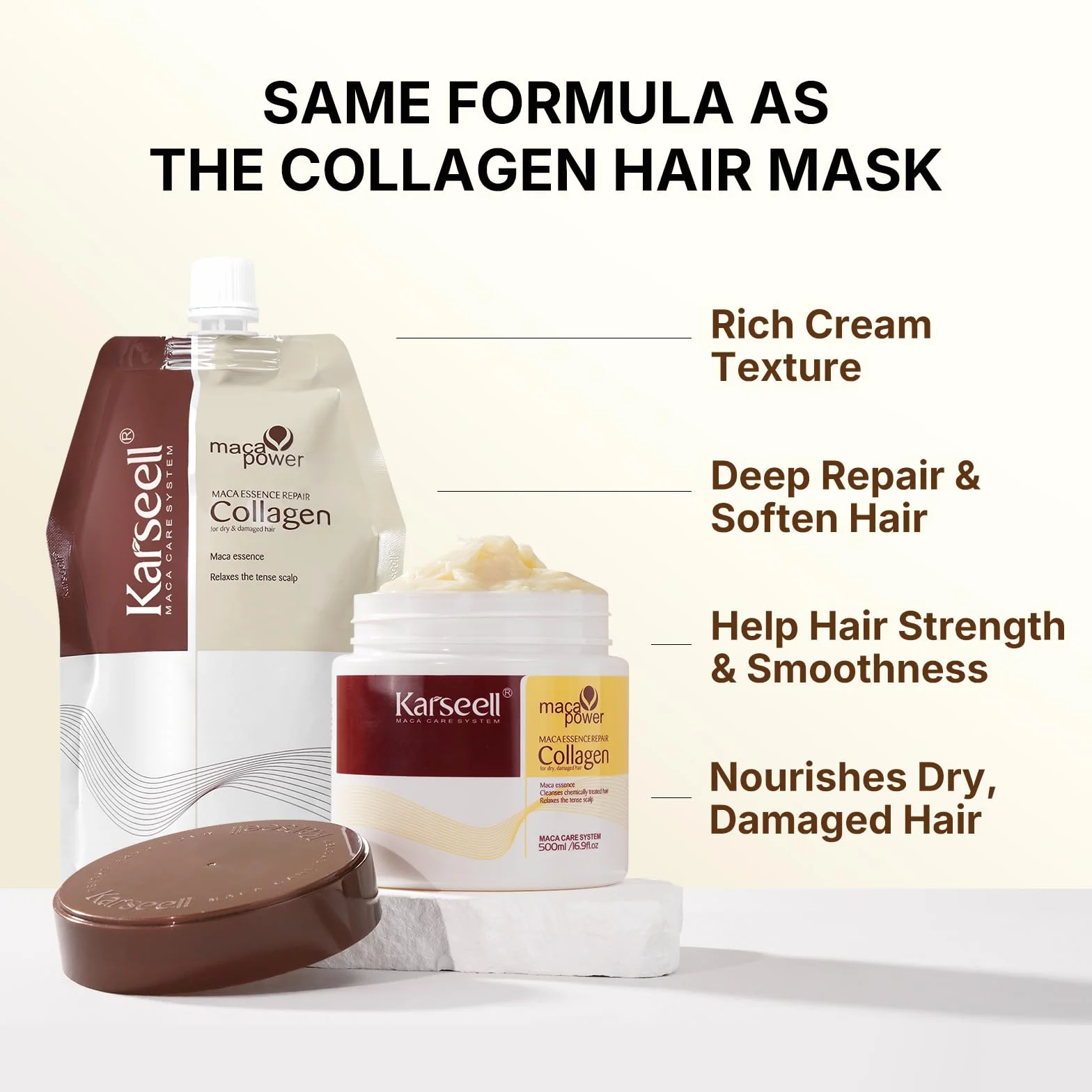 Karseell Colágeno Mascarilla Pelo 500ml, Reparación Profunda Capilar para Cabello Seco y Dañado