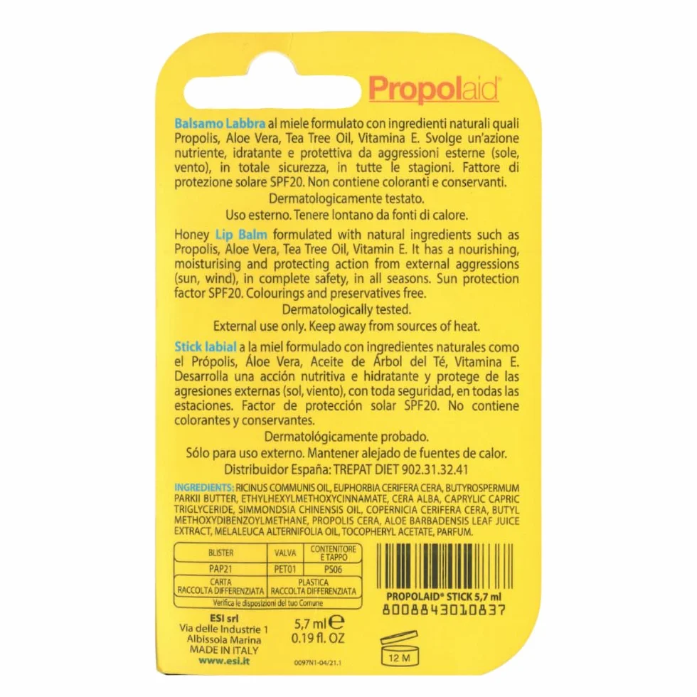 Propol Aid Stick Labial Protector con Própolis, Árbol del Té y Aloe Vera FPS 20 5,7 ml