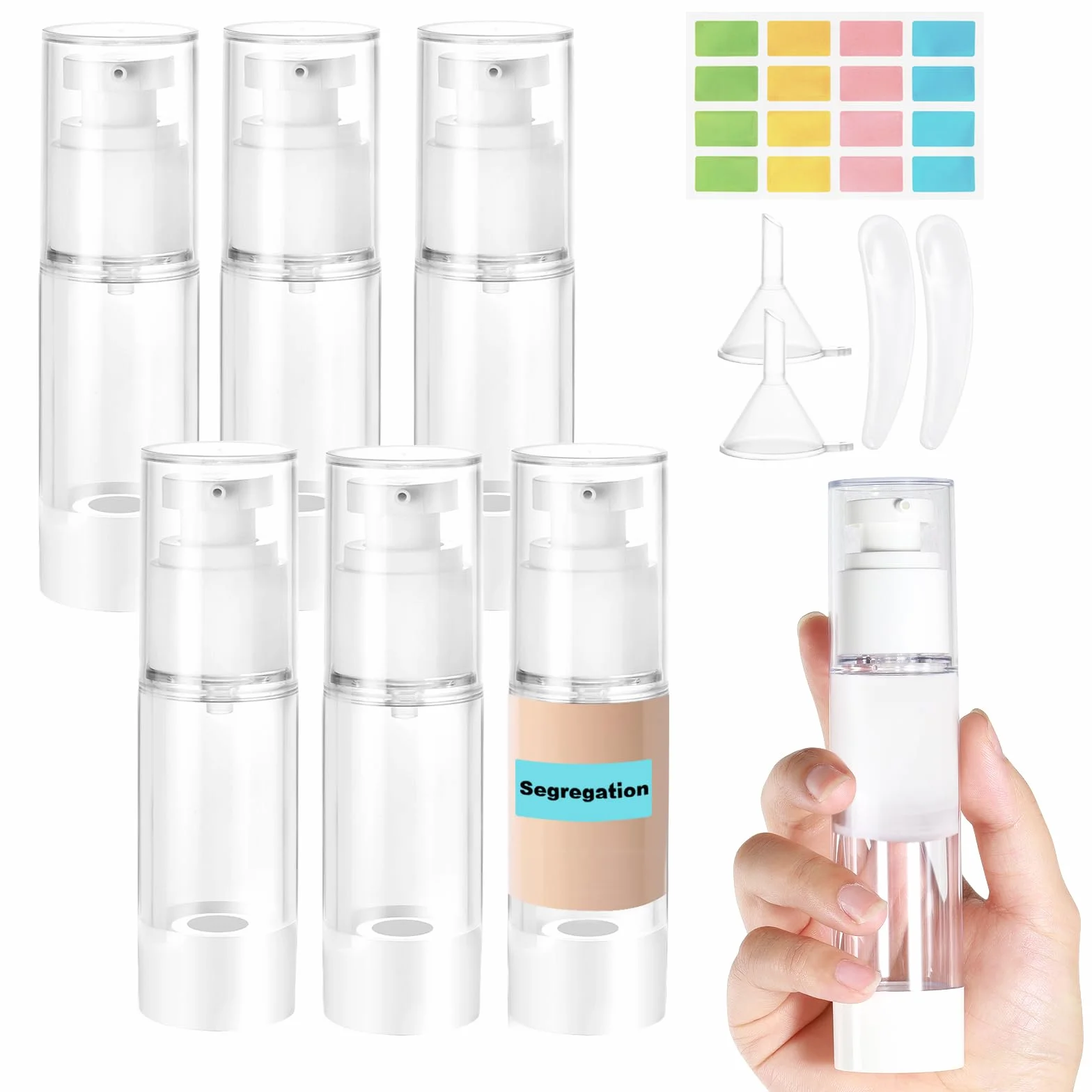 6 Piezas 30ml Botellas de Loción al Vacío, Bote Airless Dispensador de Bomba con Espátula