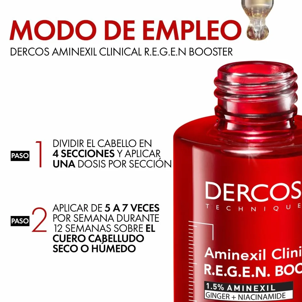 Vichy Dercos Aminexil Clinical R.E.G.E.N. Booster Sérum Regenerador Capilar Reduce Caída Crecimiento Cabello