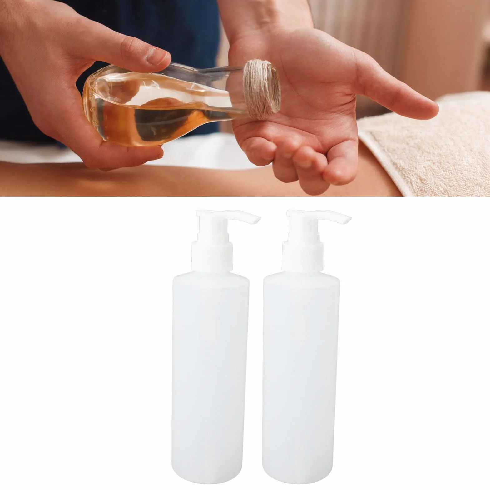 FILFEEL 2 Botellas de Repuesto para Calentador de Aceite de Masaje, Botellas de Bomba de champú Recargables para Calentador de Loción (250 Ml de Capacidad por Botella) Vacías