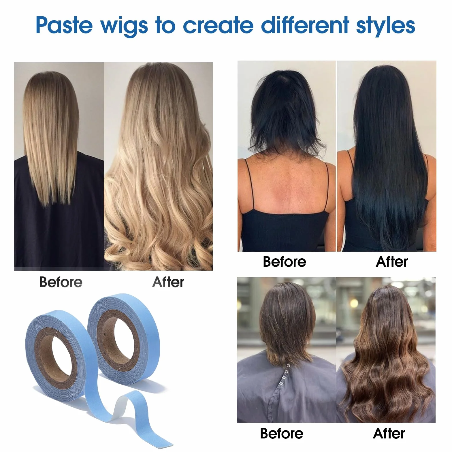 TNSLAND 2 Rollos Cinta Adhesiva Extensiones Cabello, 0,8cm×3Y, Impermeable y Reutilizable