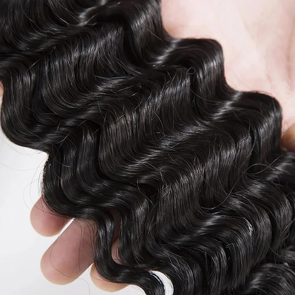 Extensiones de cabello humano de onda profunda, mechones de pelo humano sin procesar, Remy real, tejido humano, 3 extensiones, doble trama natural, negro para mujer 30, 30, 30, 30 pulgadas