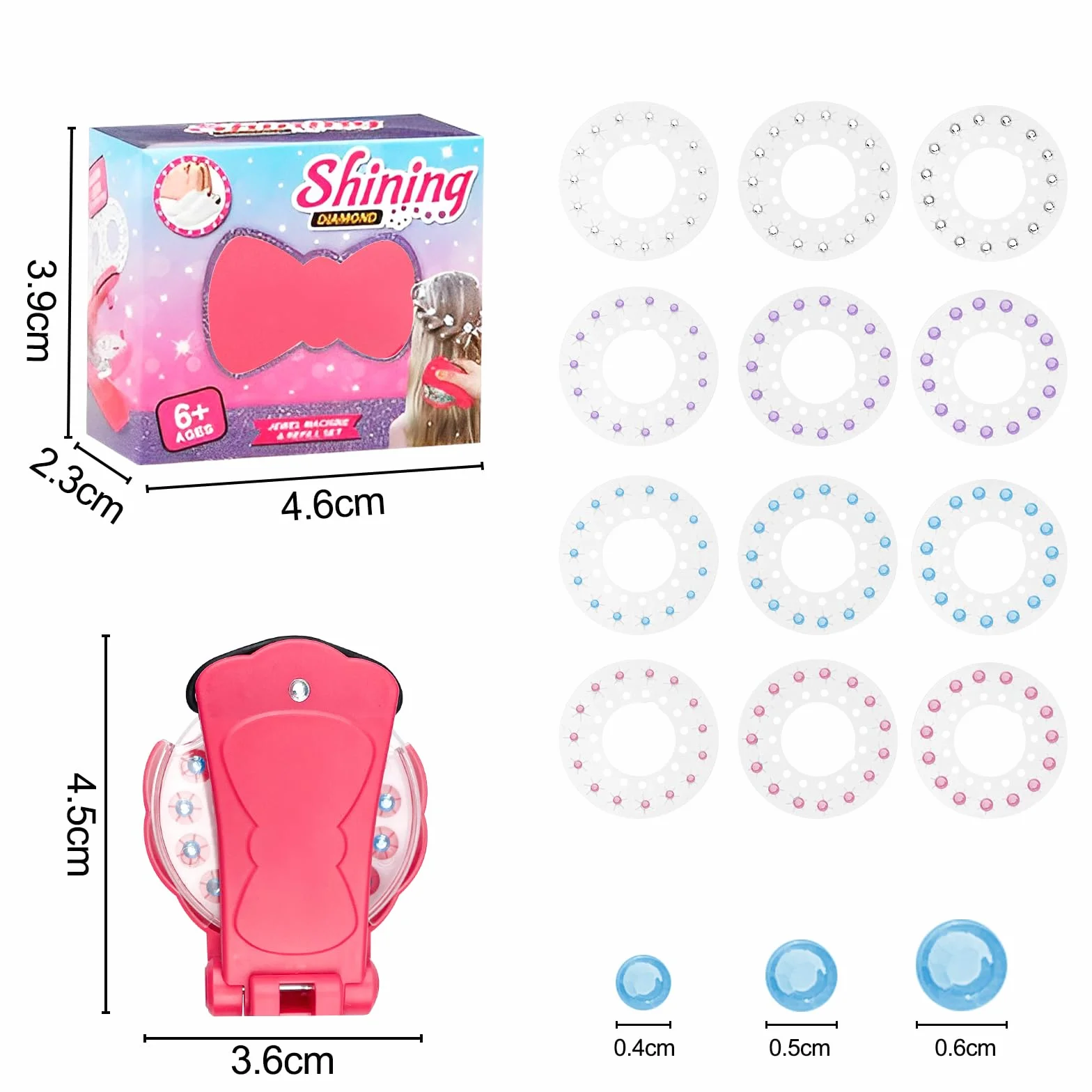 Newpop Hair Bedazzler Kit 180 Gemas Brillantes, Diamond Hair Machine para Niñas, Grapadora de Pelo