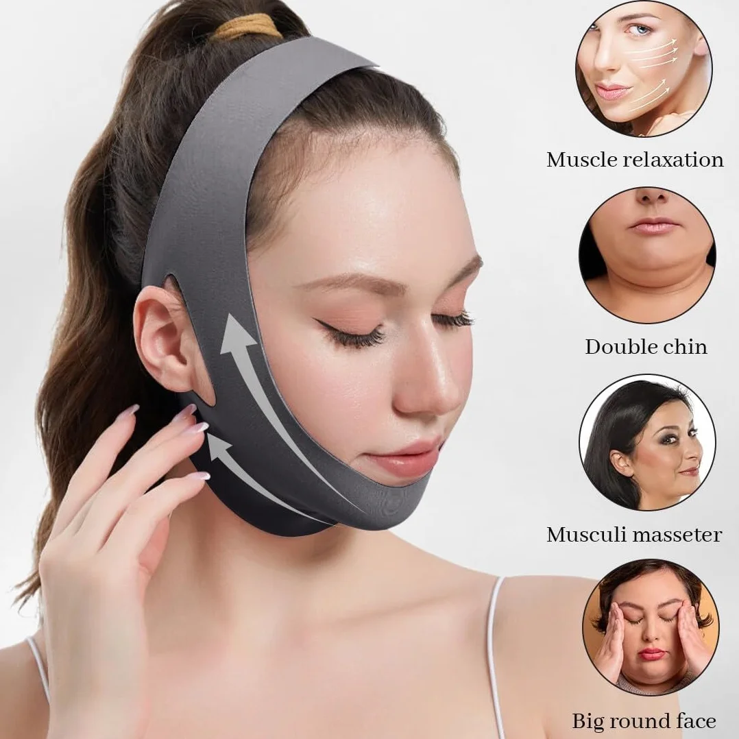 Maschera lifting doppio mento fascia post lifting viso collo contorno viso a V rassodamento grigio