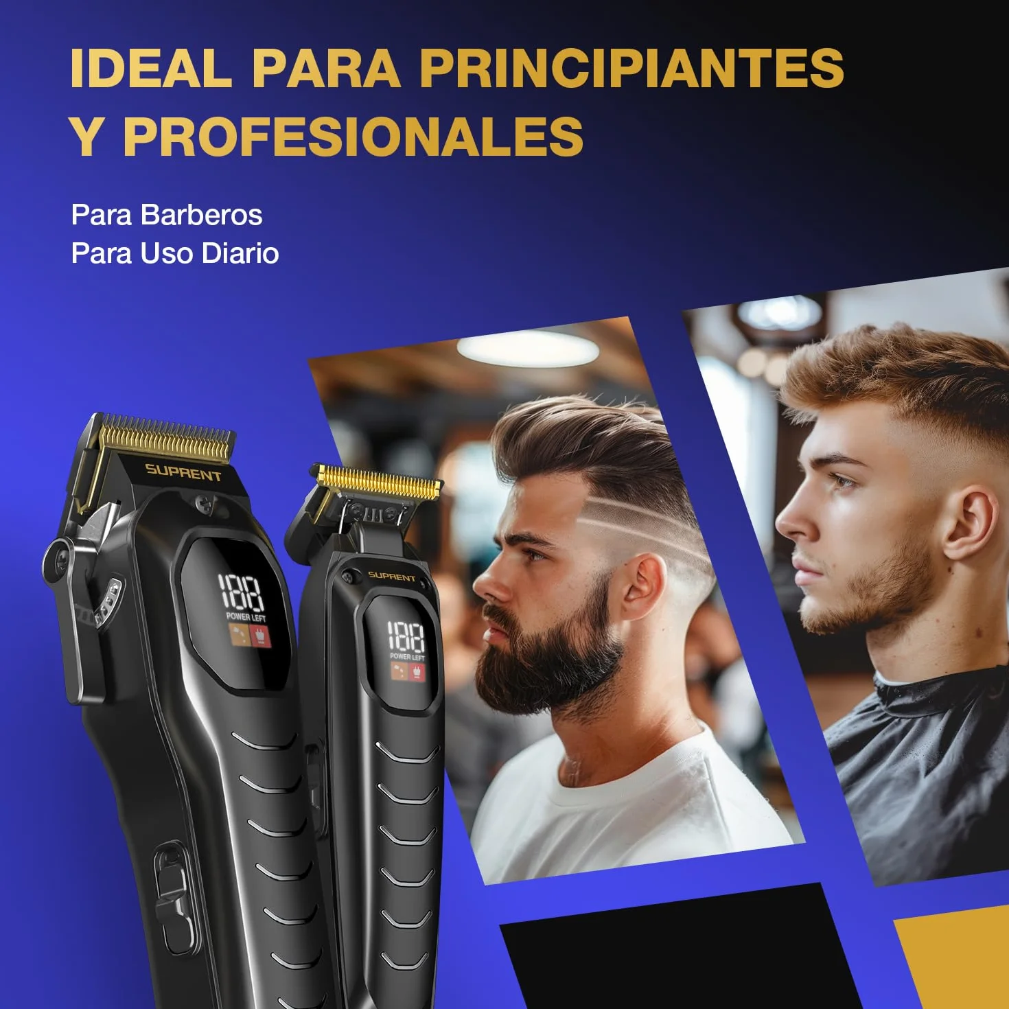 SUPRENT Maquina De Cortar Pelo Hombre Profesional, 9 Peines Guía, Cortapelos Hombre LED, Kit Corte Pelo Motor Alto Rendimiento Negro