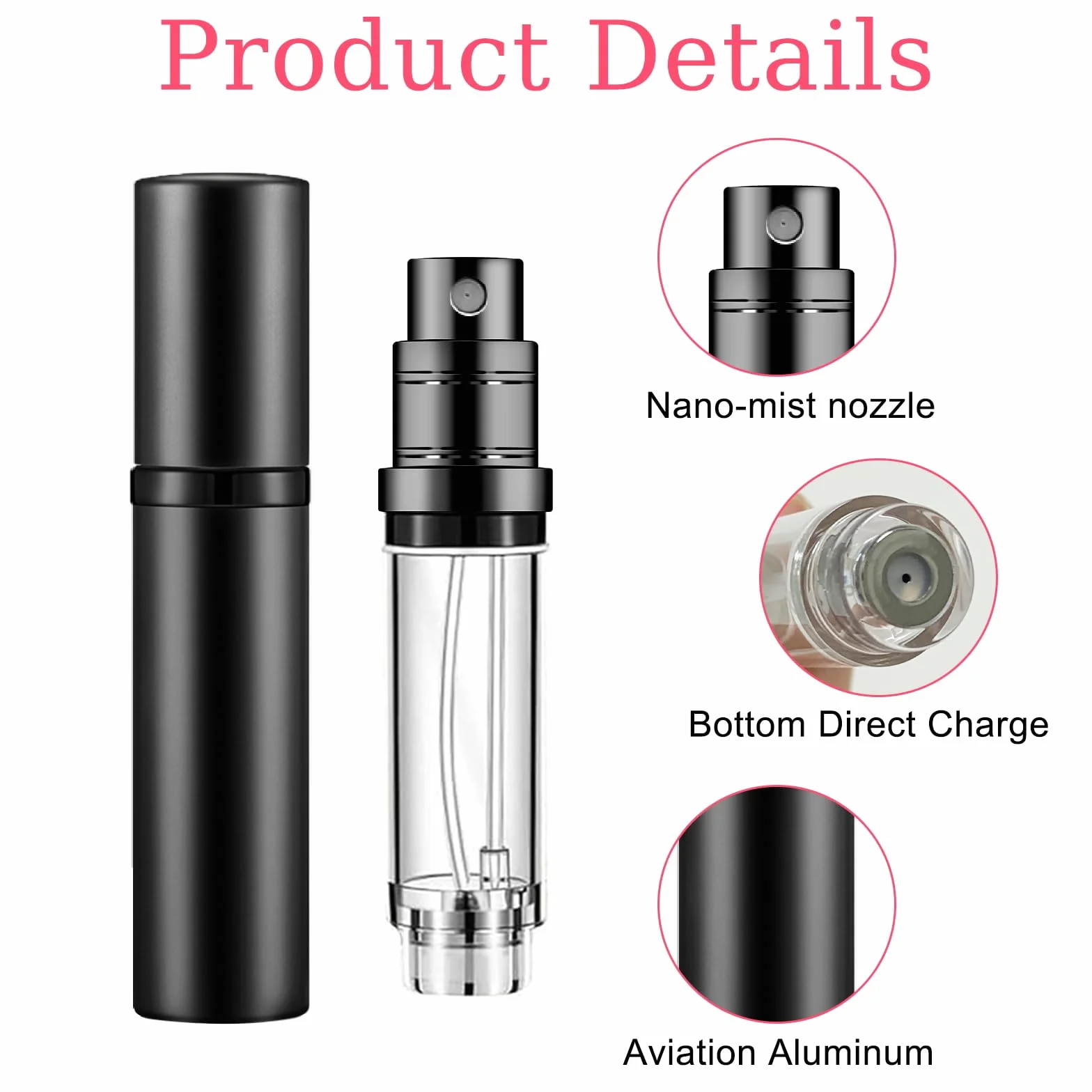 Atomizador Perfume Recargable 5 ml, Botella Recargable, Pulverizador Viaje Negro Oro
