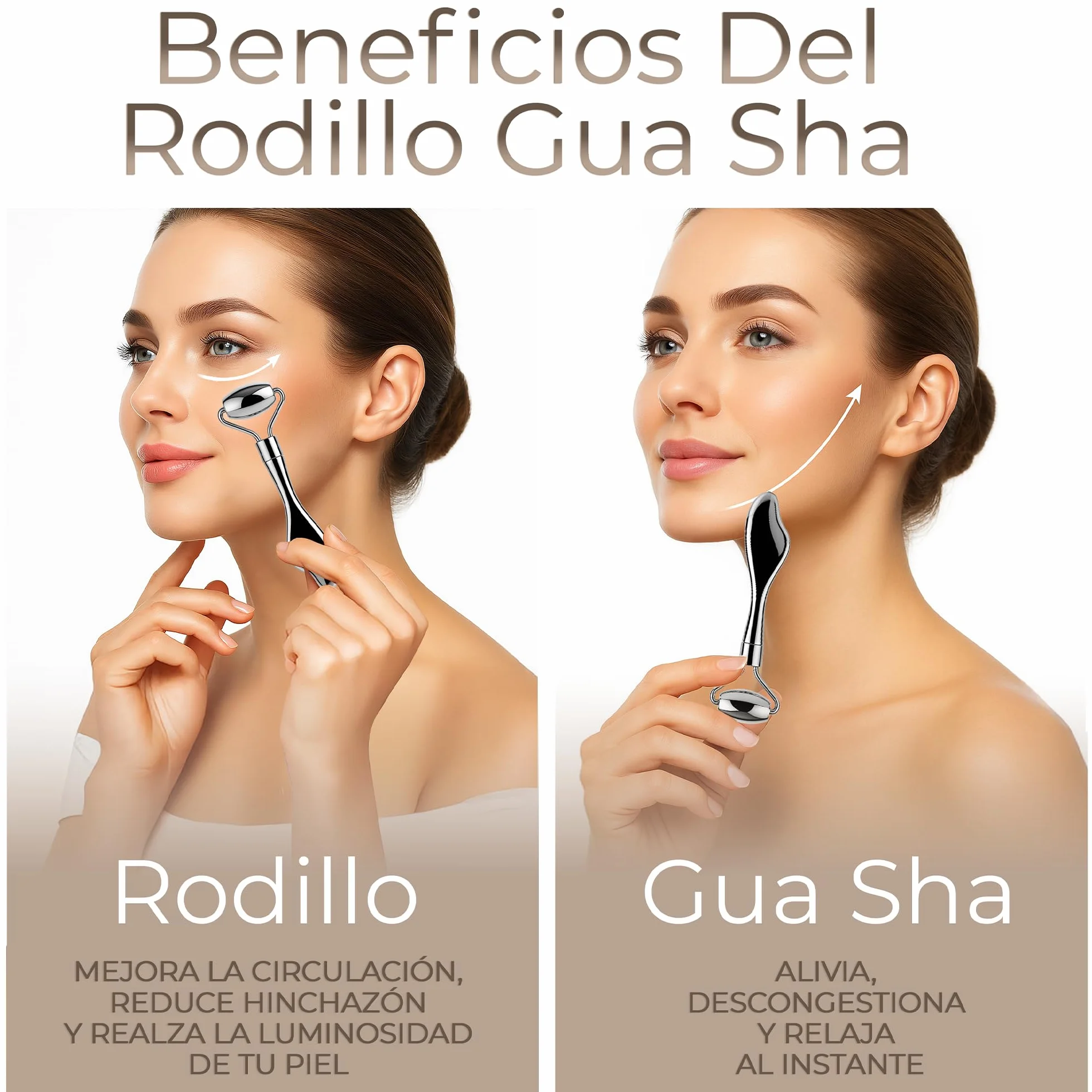 Set Masajeador Facial y Rodillo Gua Sha - Masajeador Facial Eléctrico Antiarrugas Para Cara y Cuello, 4 Modos de Luz, temperatura 45 ºC, Ice Roller Gua Sha, Lifting, Antiedad, Reafirmante
