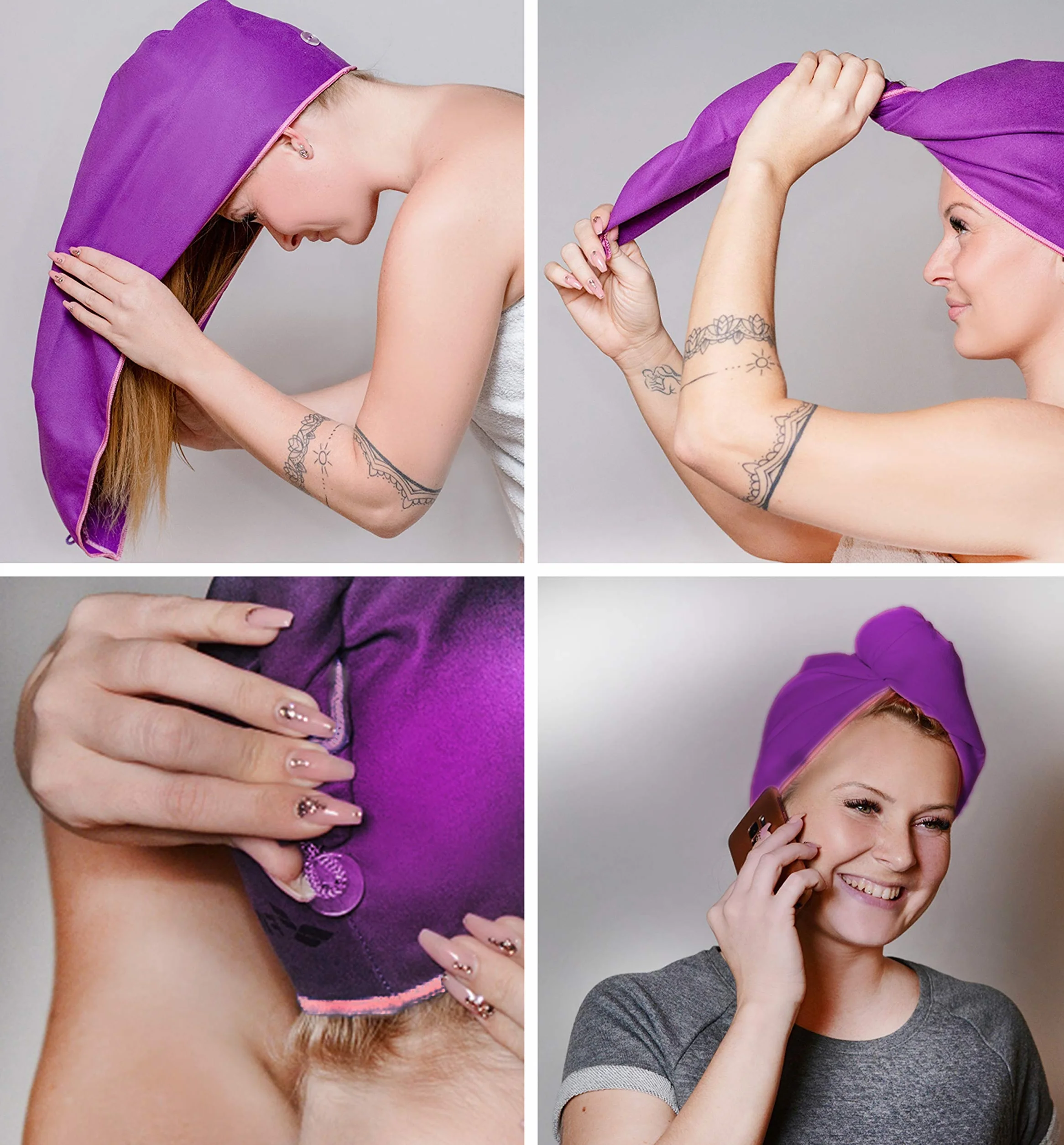 Toalla Turbante de Microfibra para Secado Rápido del Cabello, Ultra Absorbente, con Botón, 1 Pieza, Negro