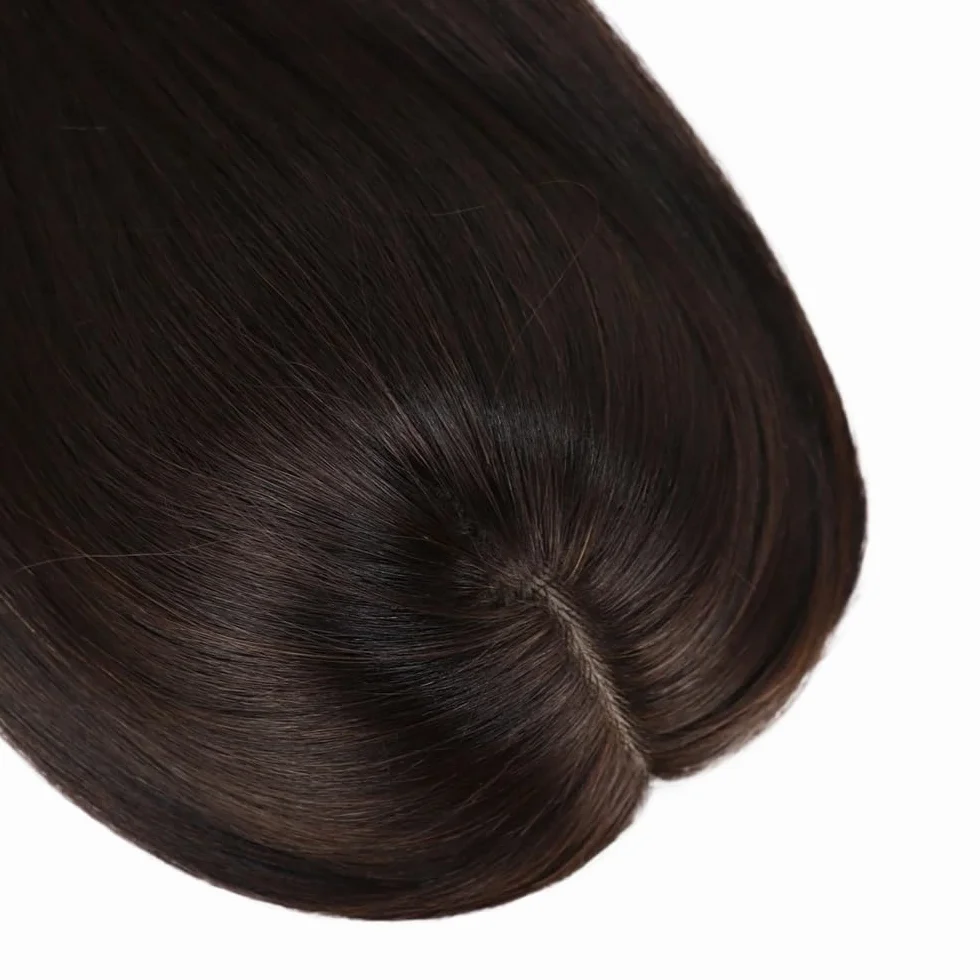 Topper for capelli veri for donne con capelli sottiato, base ancha 15x16 cm Extension for Peluca Densidad 150 Extension per capelli (16 inch,Dark Brown)