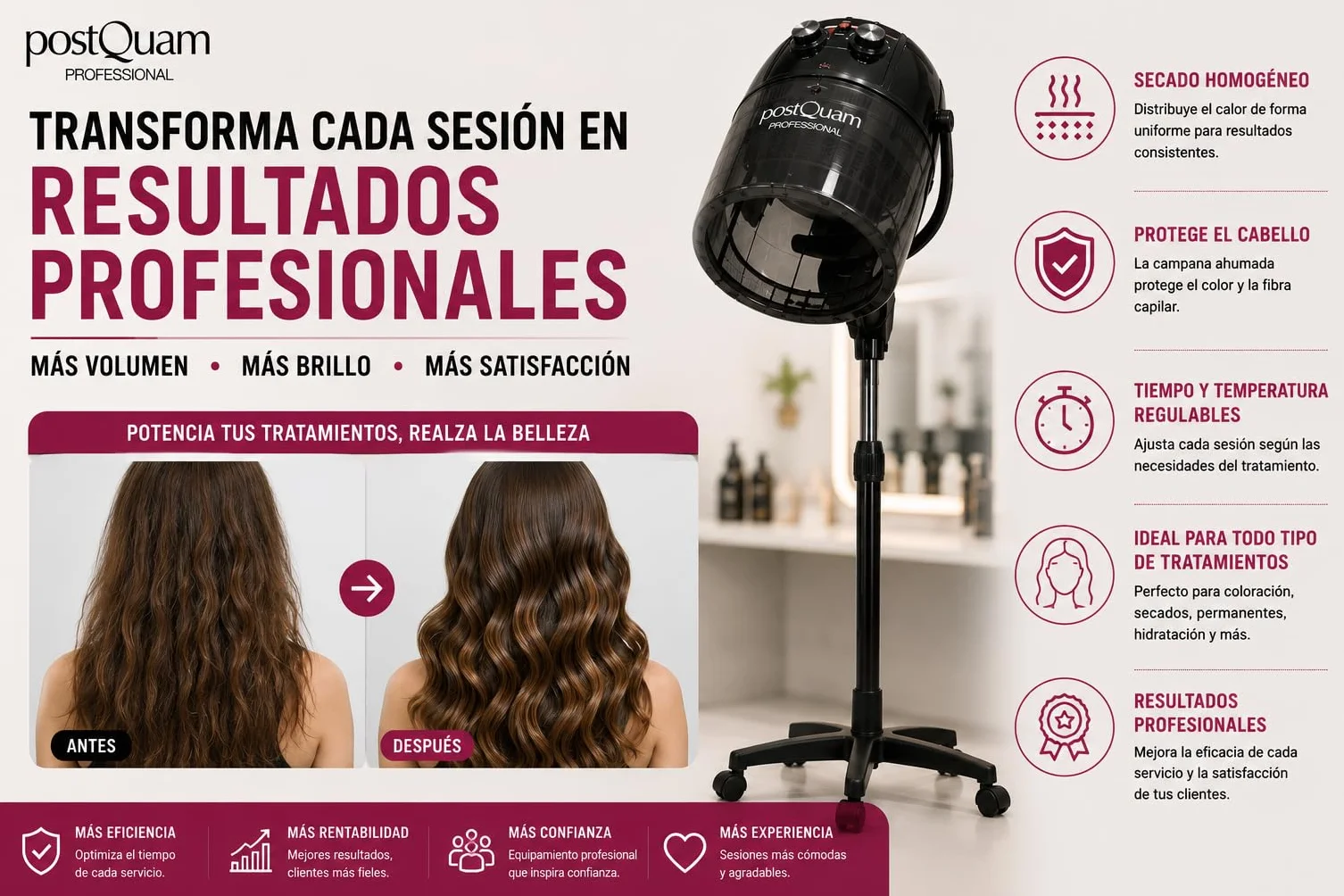 Italian Design Secador Casco 2 Speed Termo Regulador Tiempo Campana Plástico Ahumado Altura Ajustable 86-122 cm Ruedas Flexibles