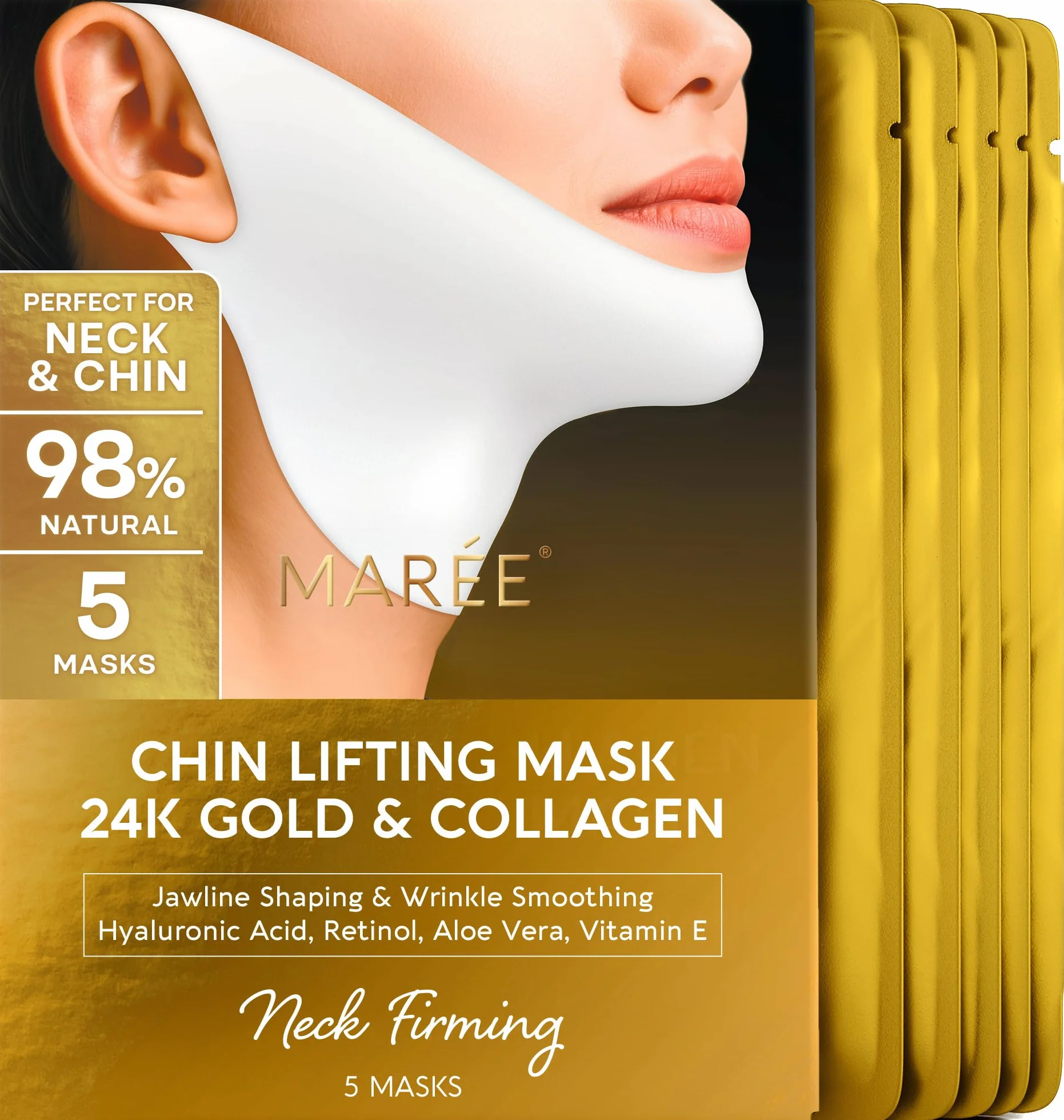 Máscara de elevación facial con oro 24K, colágeno, retinol y ácido hialurónico para mujer