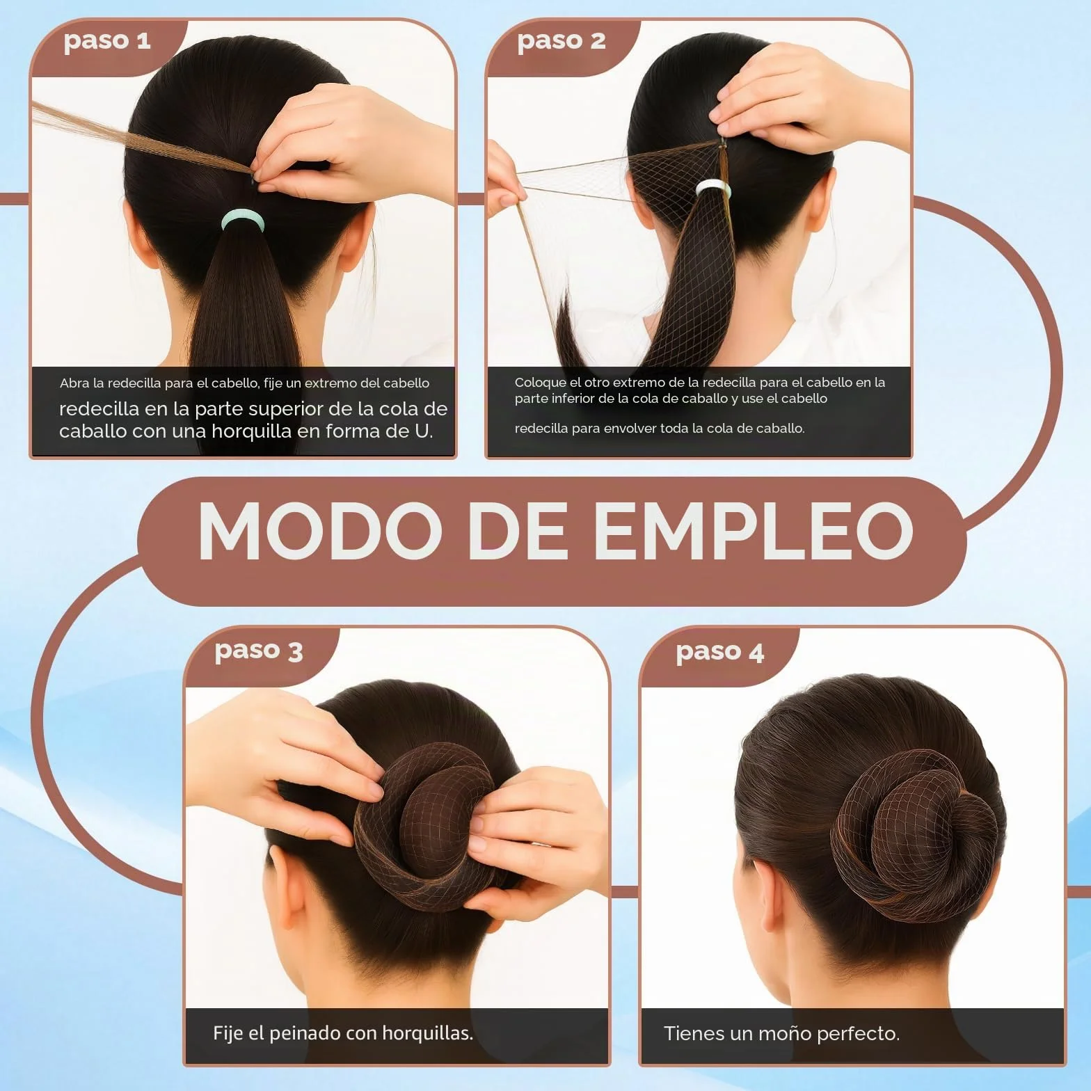 Mallas para el cabello para moños 20 piezas con horquillas en forma de U 50 cm/20 pulgadas para mujeres niñas bailarinas