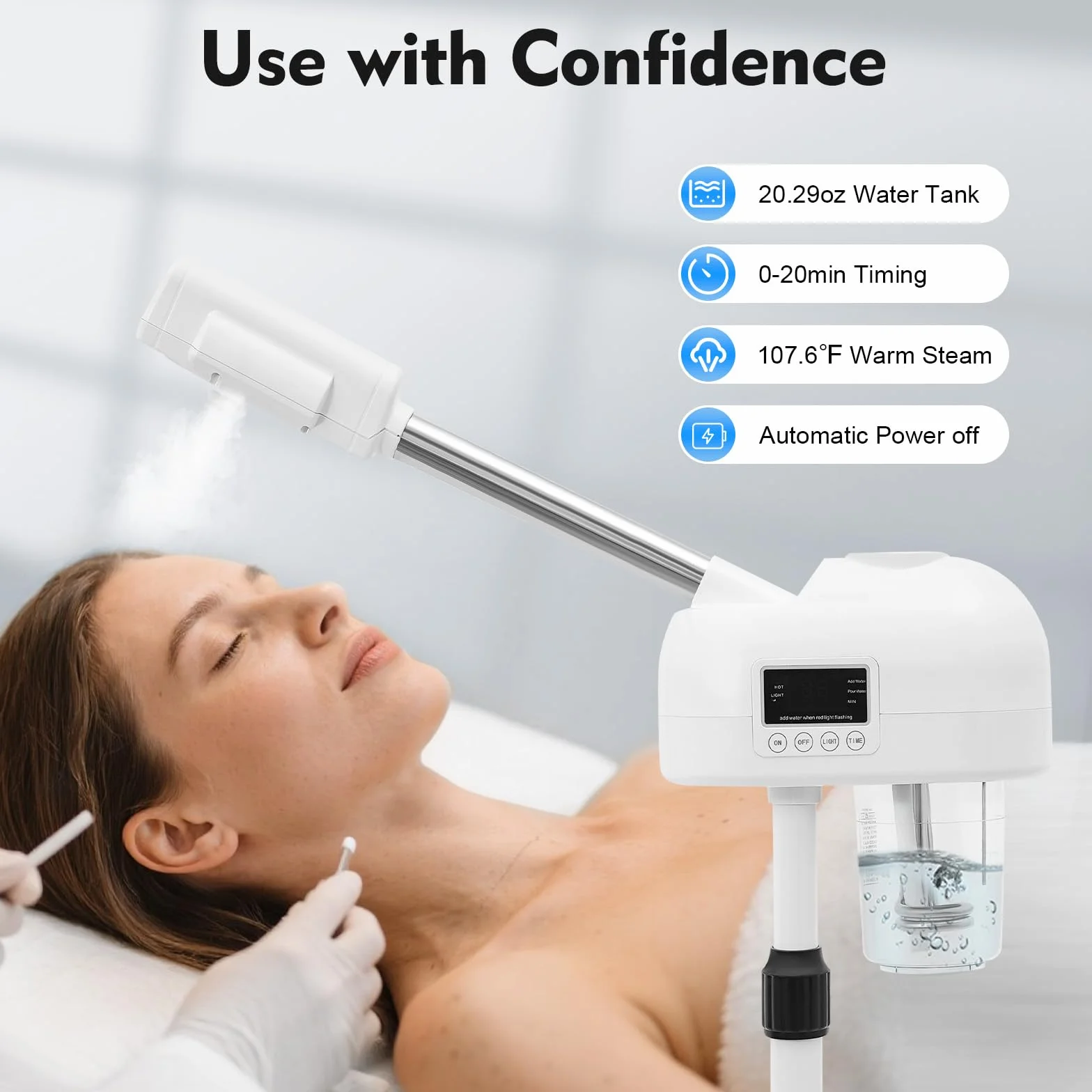Profesional Vapor Facial Humidificador Brazo Giratorio Panel LCD Ozono Spray Caliente Limpieza Poros