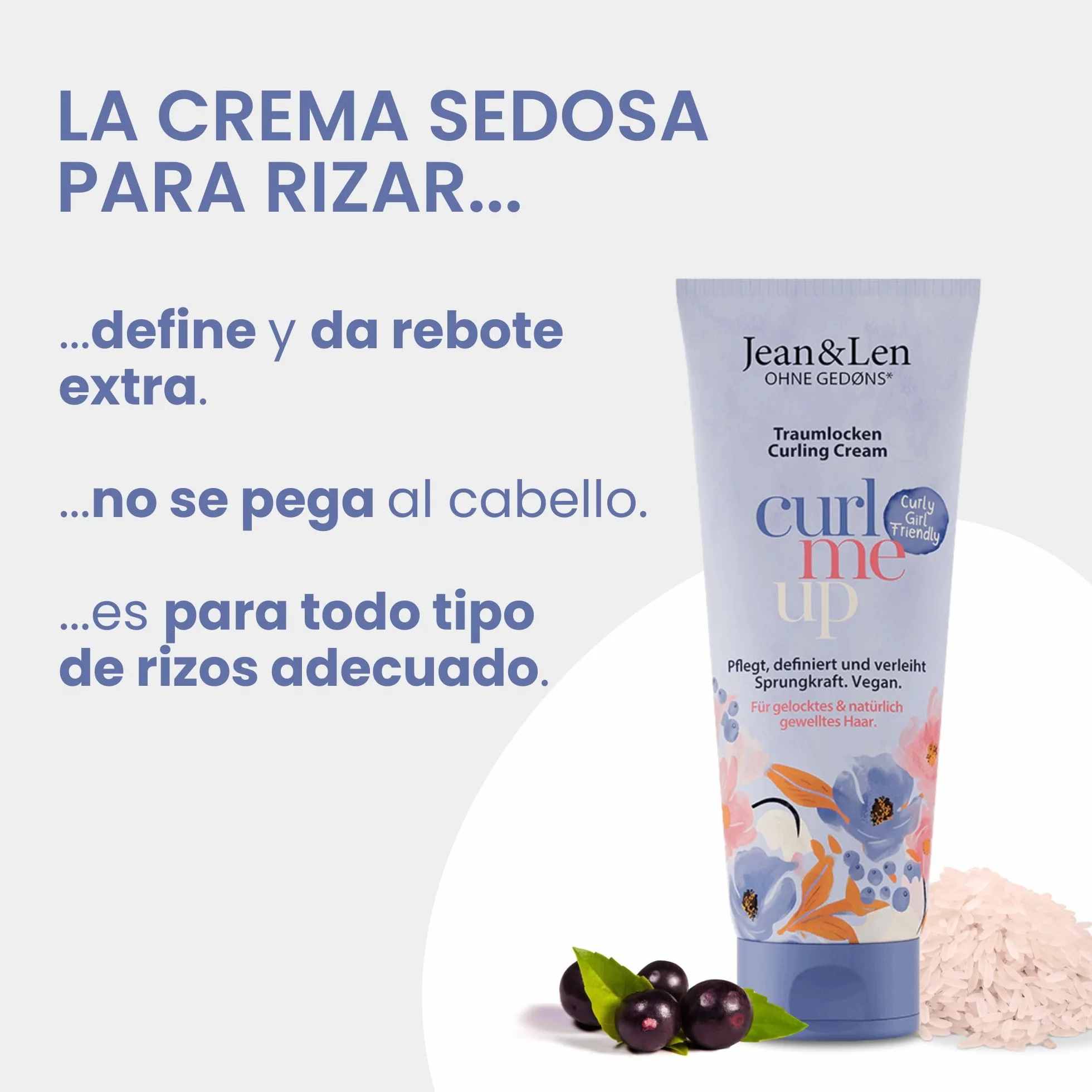 Jean & Len Curling Cream Agua de arroz y baya de açaí 100 ml