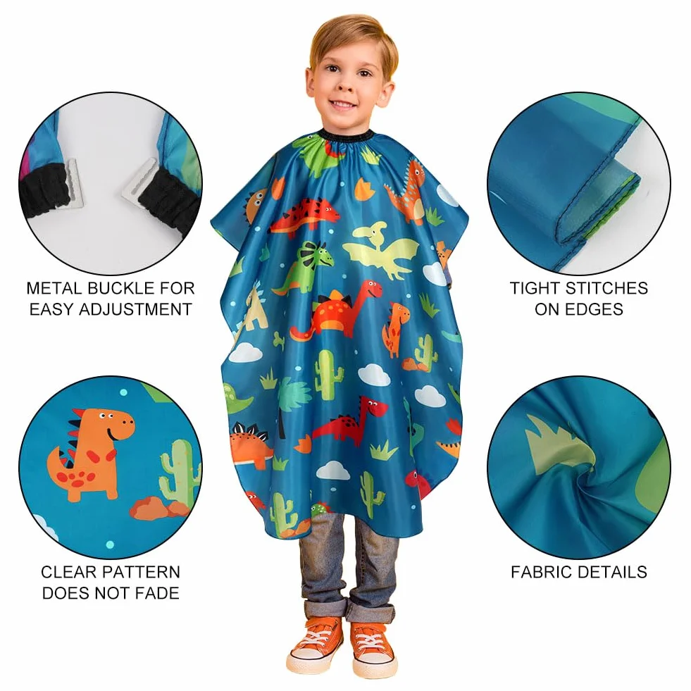 Capas de Peluquería para Niños Impermeable con Cepillo y Peineta Dinosaurio Azul