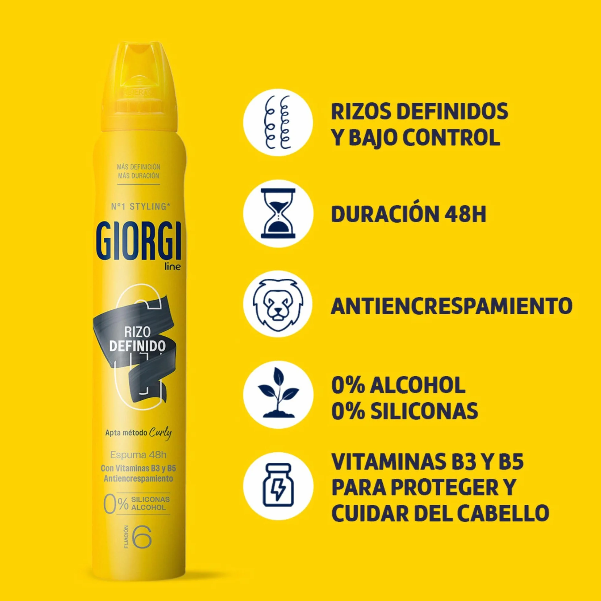 Giorgi Line Espuma Rizo Definido Anti Encrespamiento Máxima Hidratación 0% Alcohol 0% Siliconas Fijación 6 250 ml