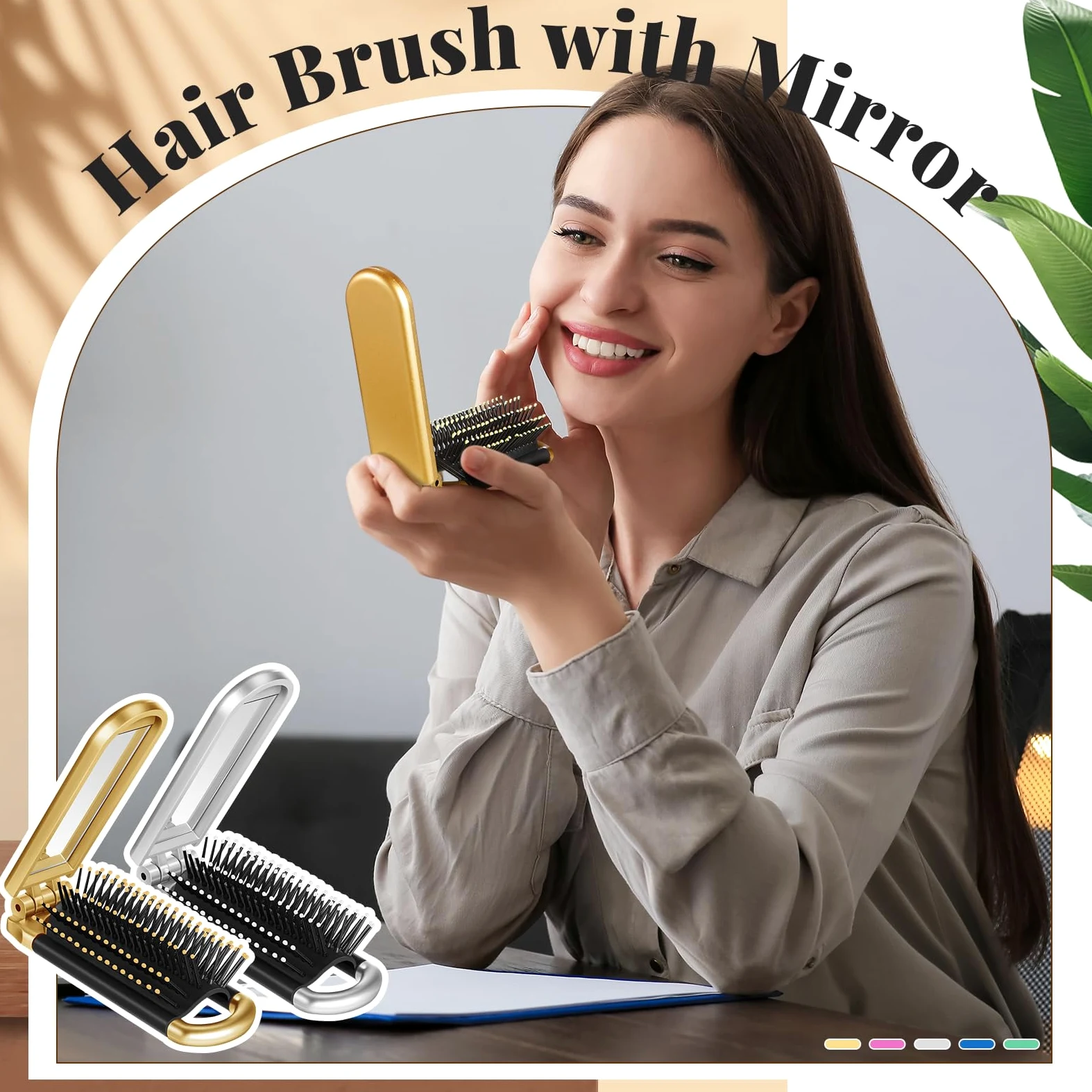 Uiifan 50 cepillos de viaje compactos portátiles plegables con espejo tamaño de bolsillo mini cepillo de pelo para hombres y mujeres, herramientas de peinado para el cabello, bolso, coche, gimnasio,