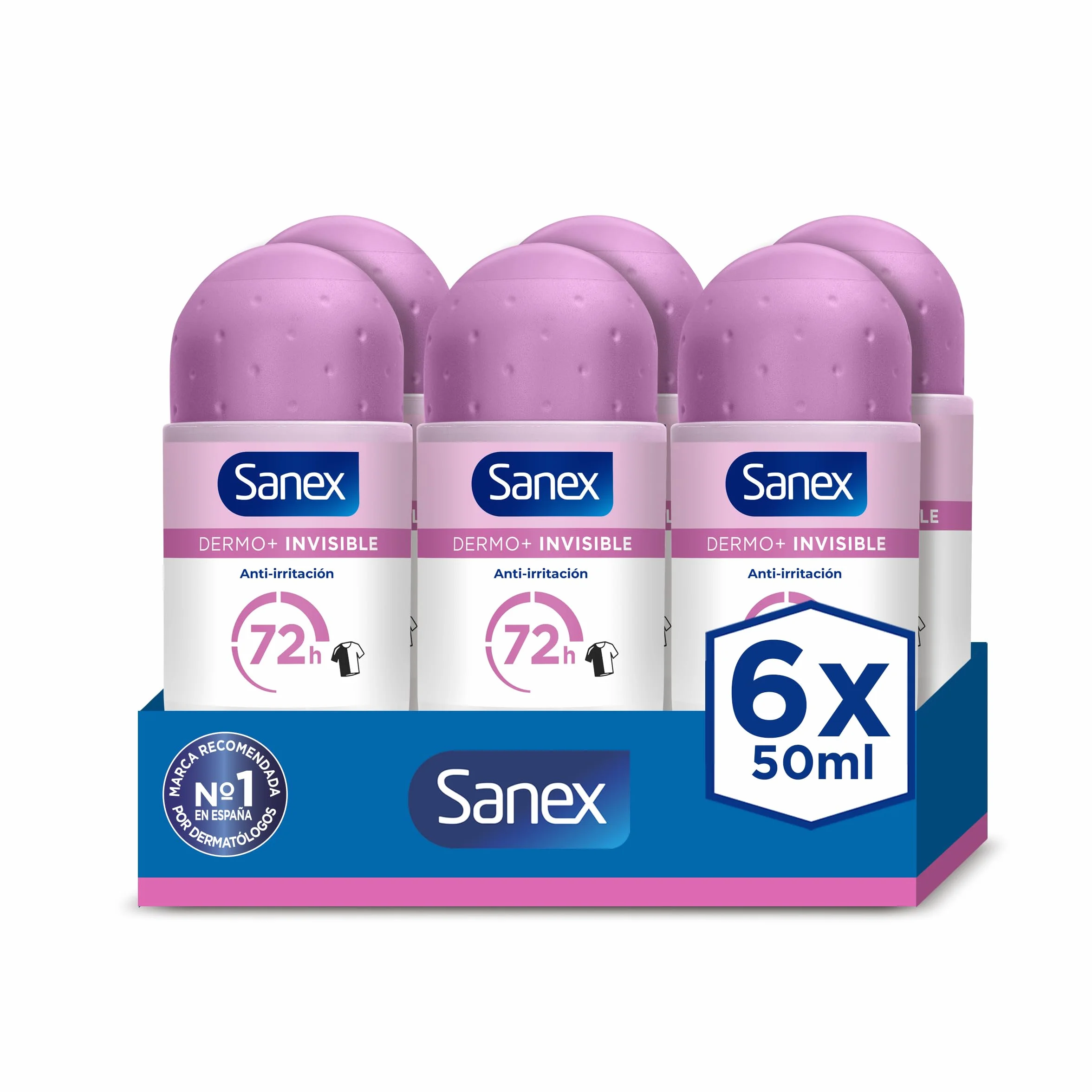 Sanex Dermo+ Invisible Antitranspirante Roll-On 72 Horas 6x50ml