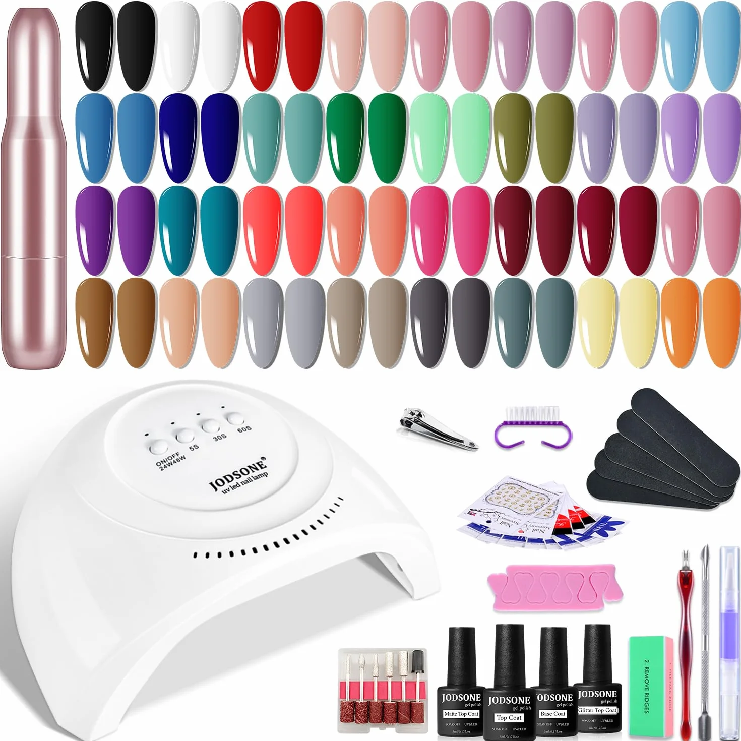 JODSONE Juego de esmaltes de uñas de Gel, 32 Colores, taladro de uñas con luz UV, superficie brillante, fácil de aplicar, textura mate, Kit de manicura todo en uno…