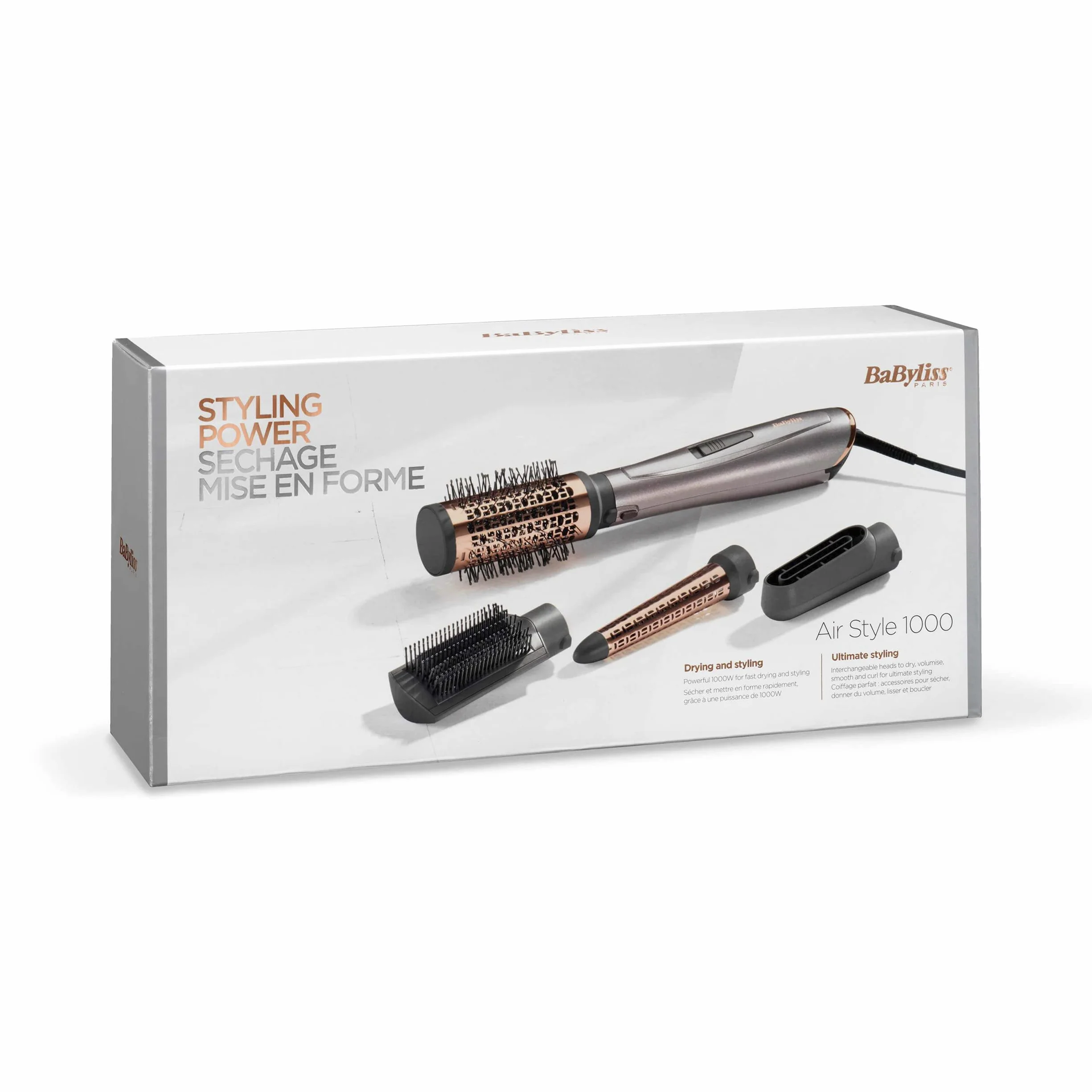 BaByliss Style 1000 Cepillo de Aire Secador de Pelo Todo en Uno 1000 W Iónico Antiencrespamiento 4 Accesorios