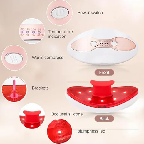 Dispositivo para labios recargable por USB, calentamiento 35-50°C, 4 niveles, suaviza arrugas