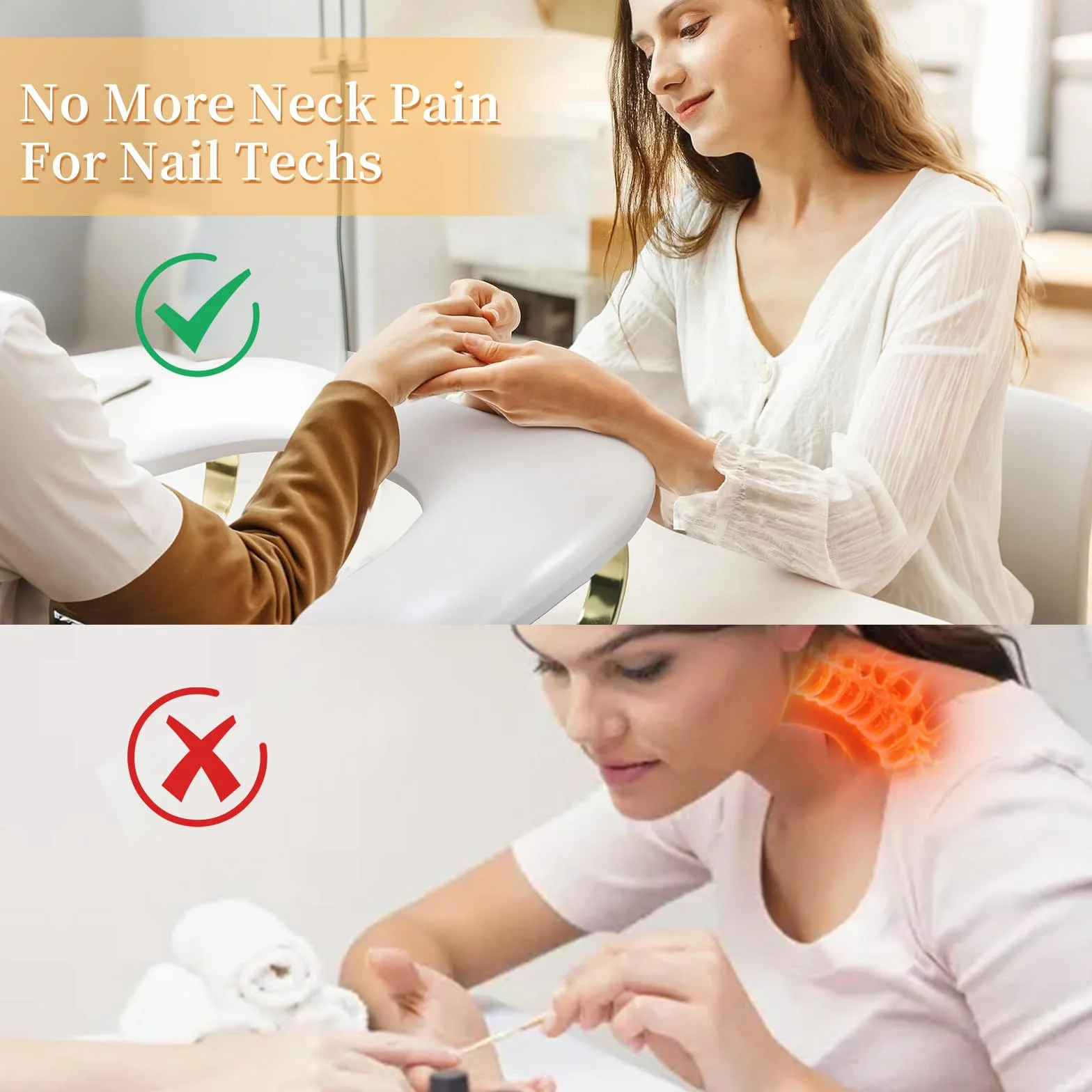 Reposabrazos para uñas en forma de U: reposabrazos para uñas con reposapiés curvado dorado, ángulo de inclinación de 45° para manicurista/salones de uñas